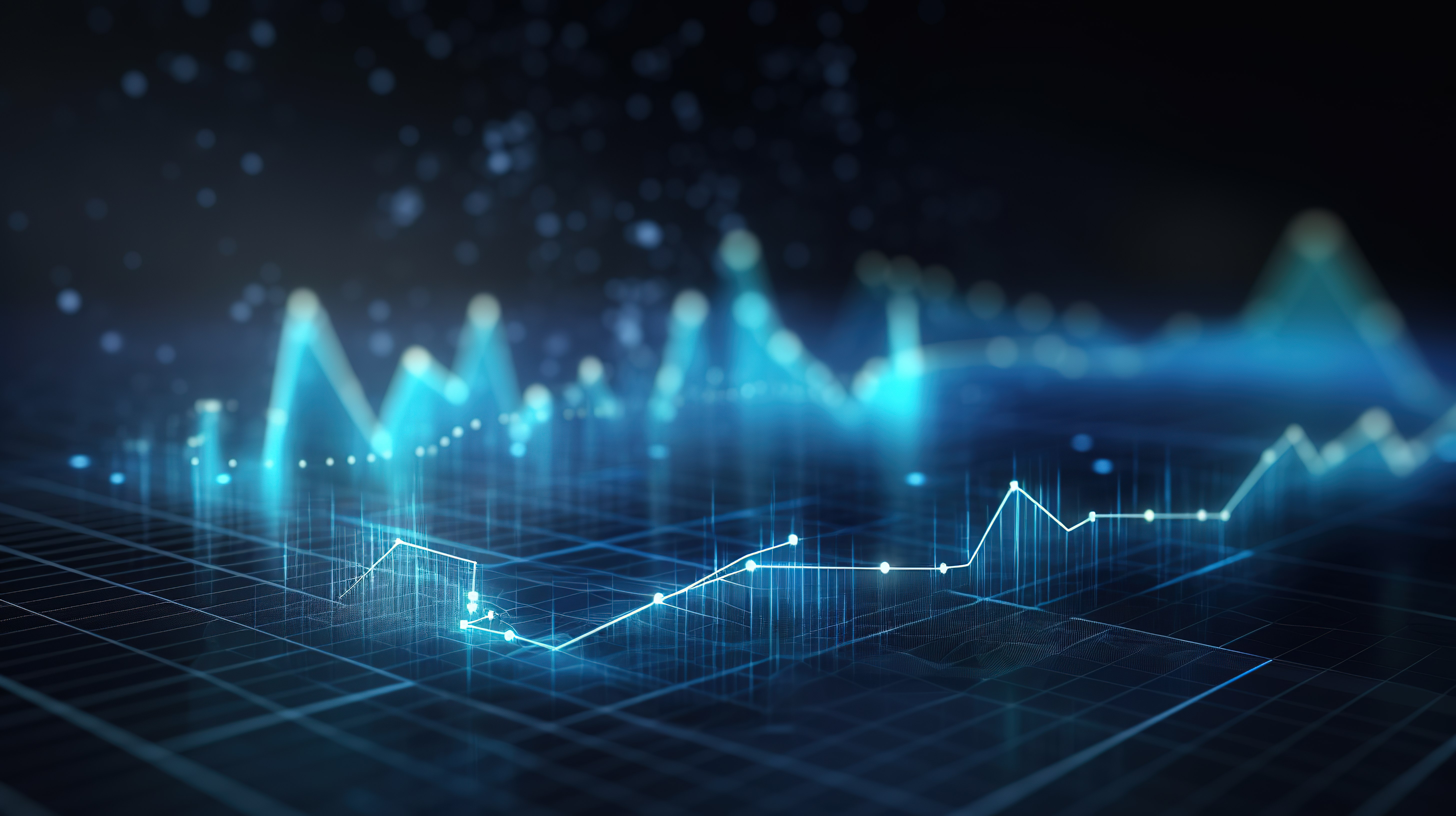 代表金融贸易和增长 3D 渲染的蓝色模糊背景下的创新发光数字业务界面图片