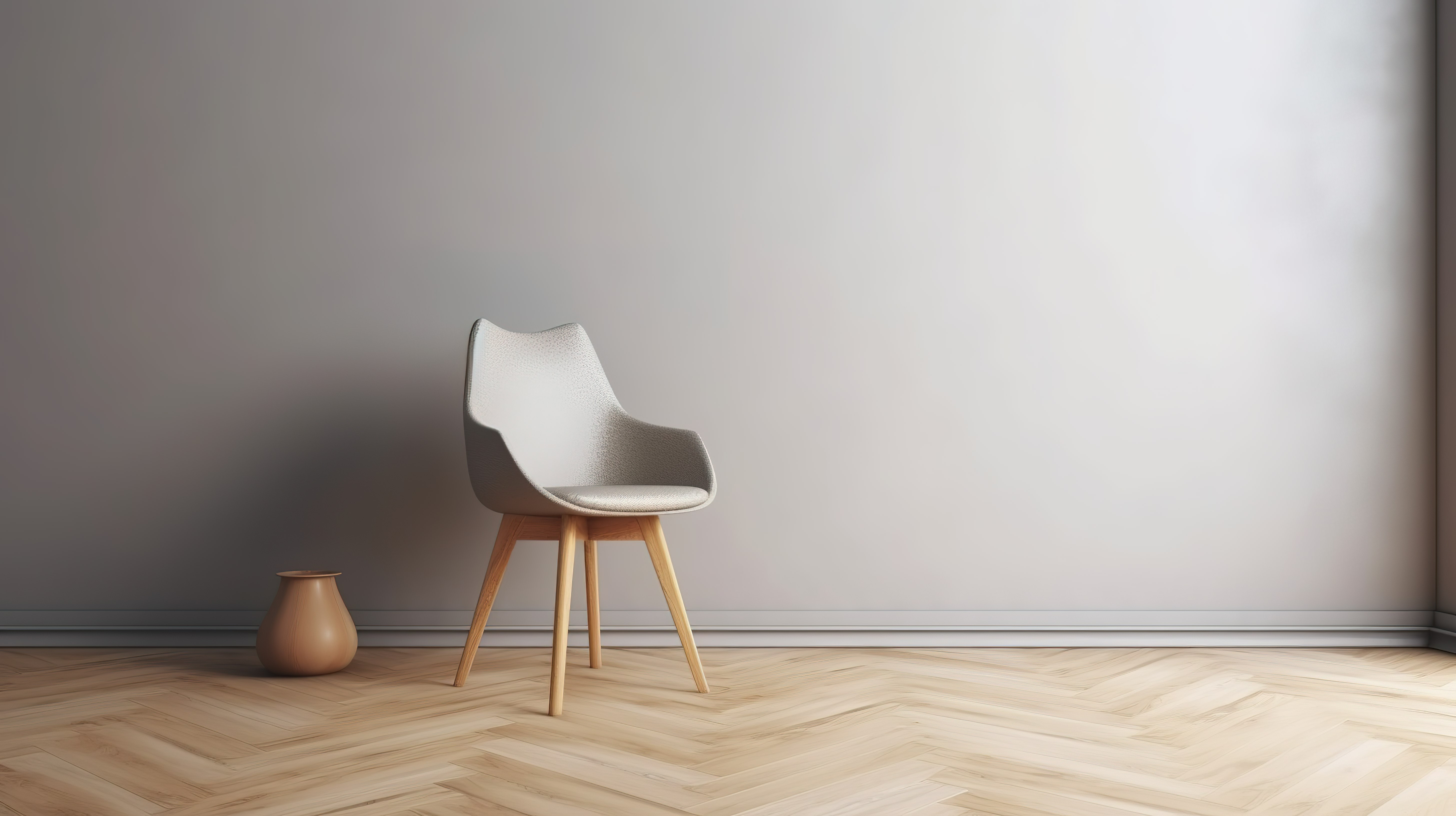木腿椅子作为完美的室内装饰，是 3D 绘画和​​壁纸的背景图片