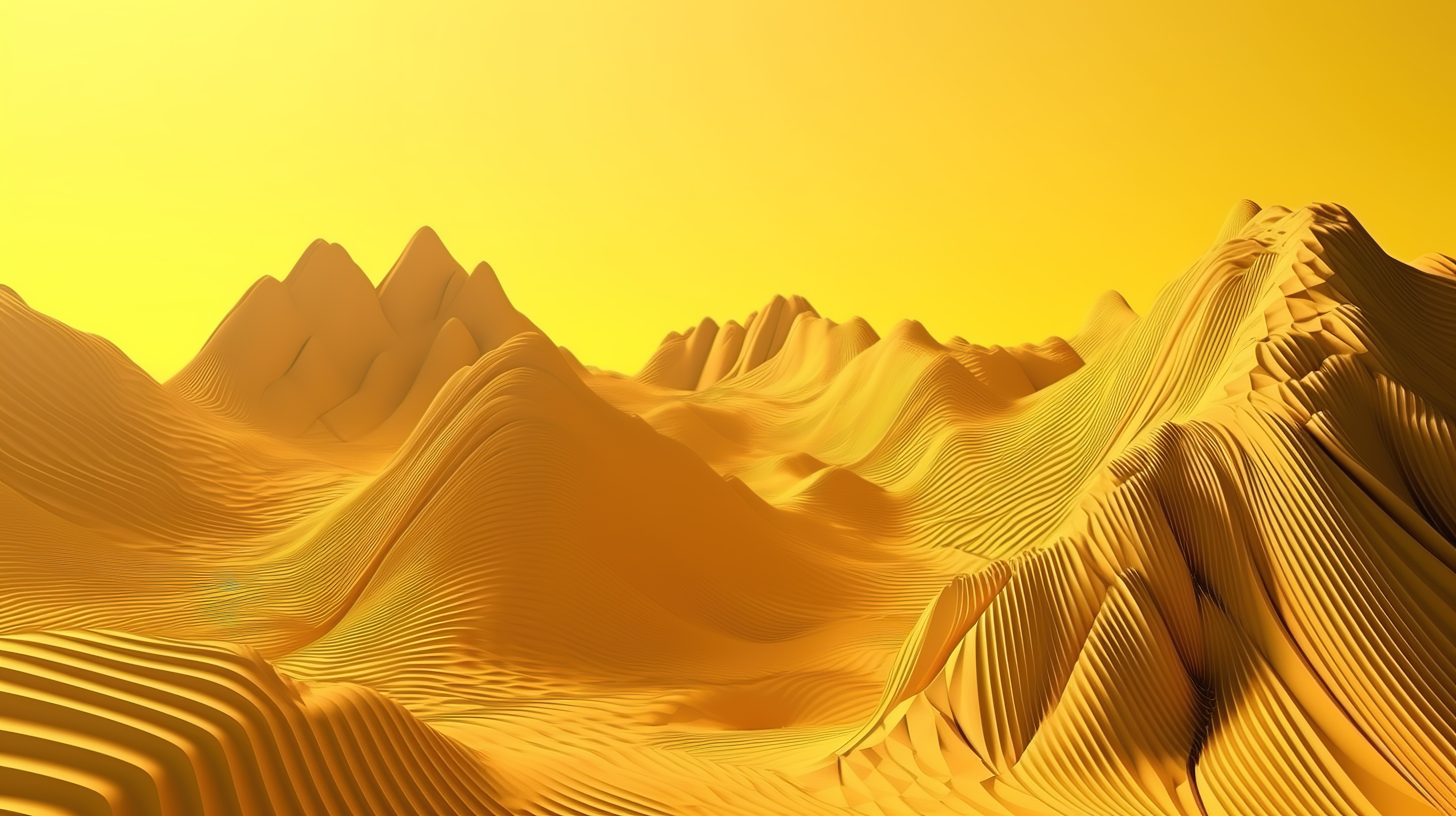 山景审美黄色背景中金色线条的令人惊叹的 3D 插图图片