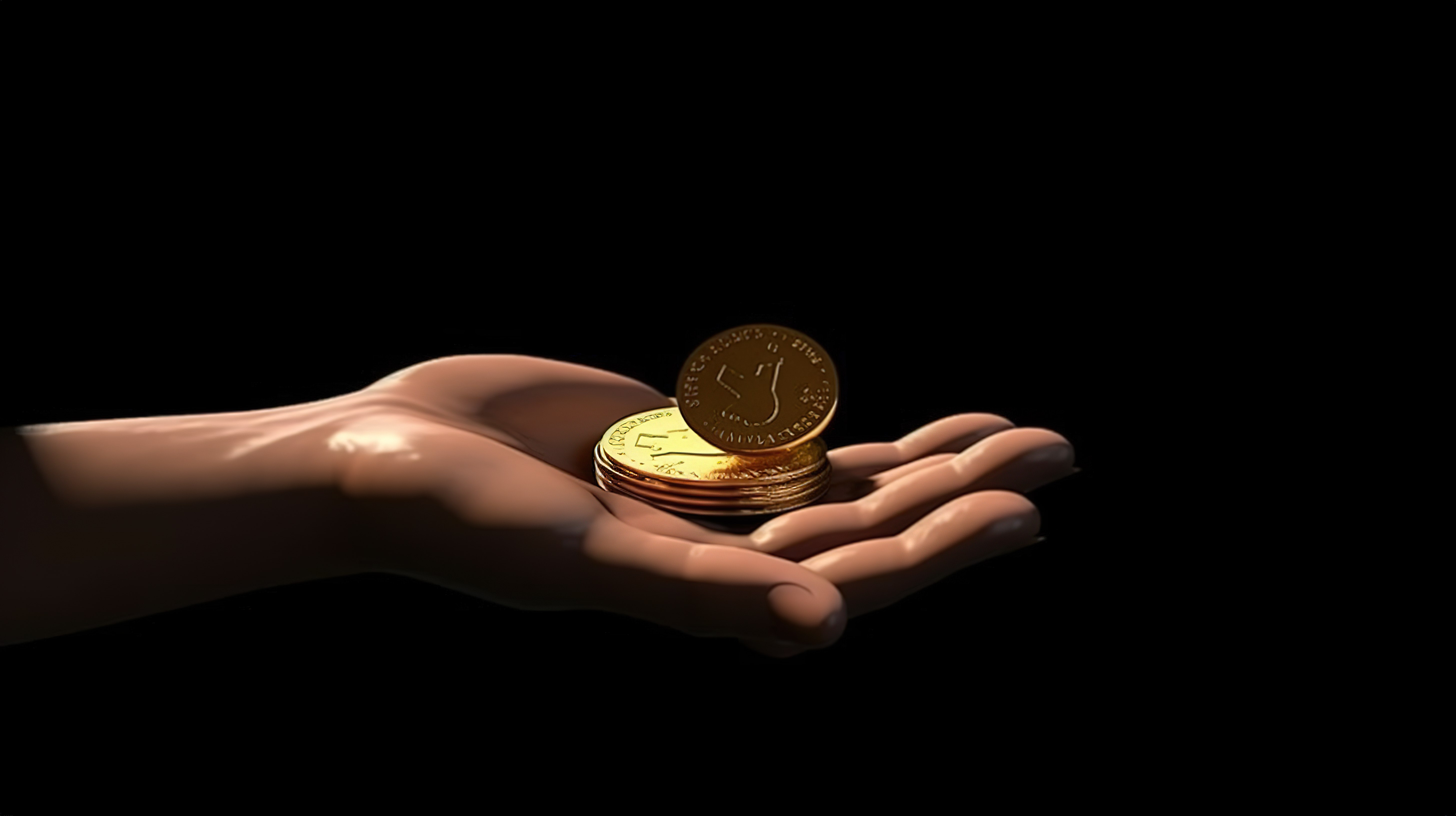 财富交换图示 3d 手持金币用于投资储蓄和利润图片