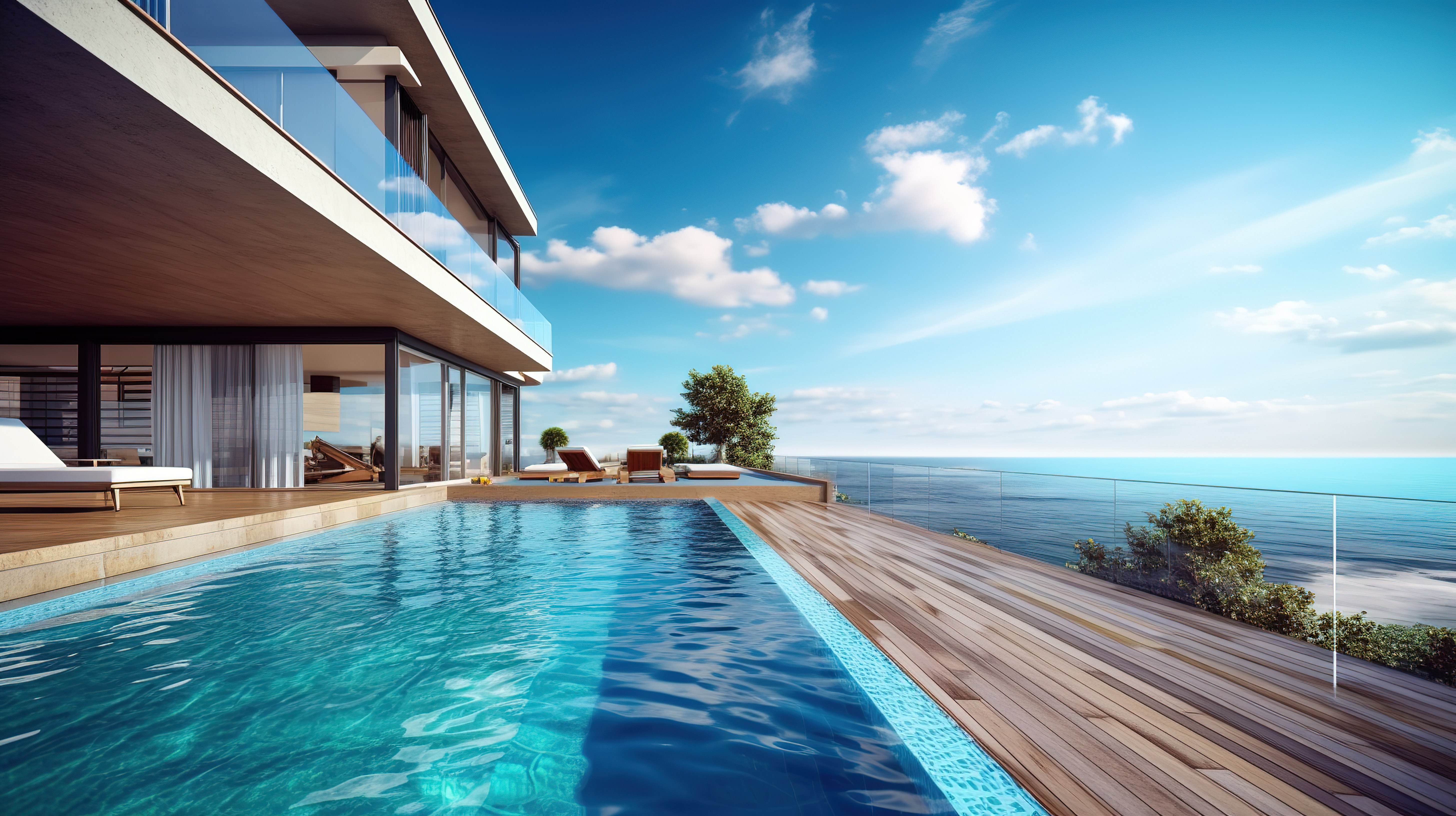海滨 3D 渲染的海滩上的豪华别墅酒店图片