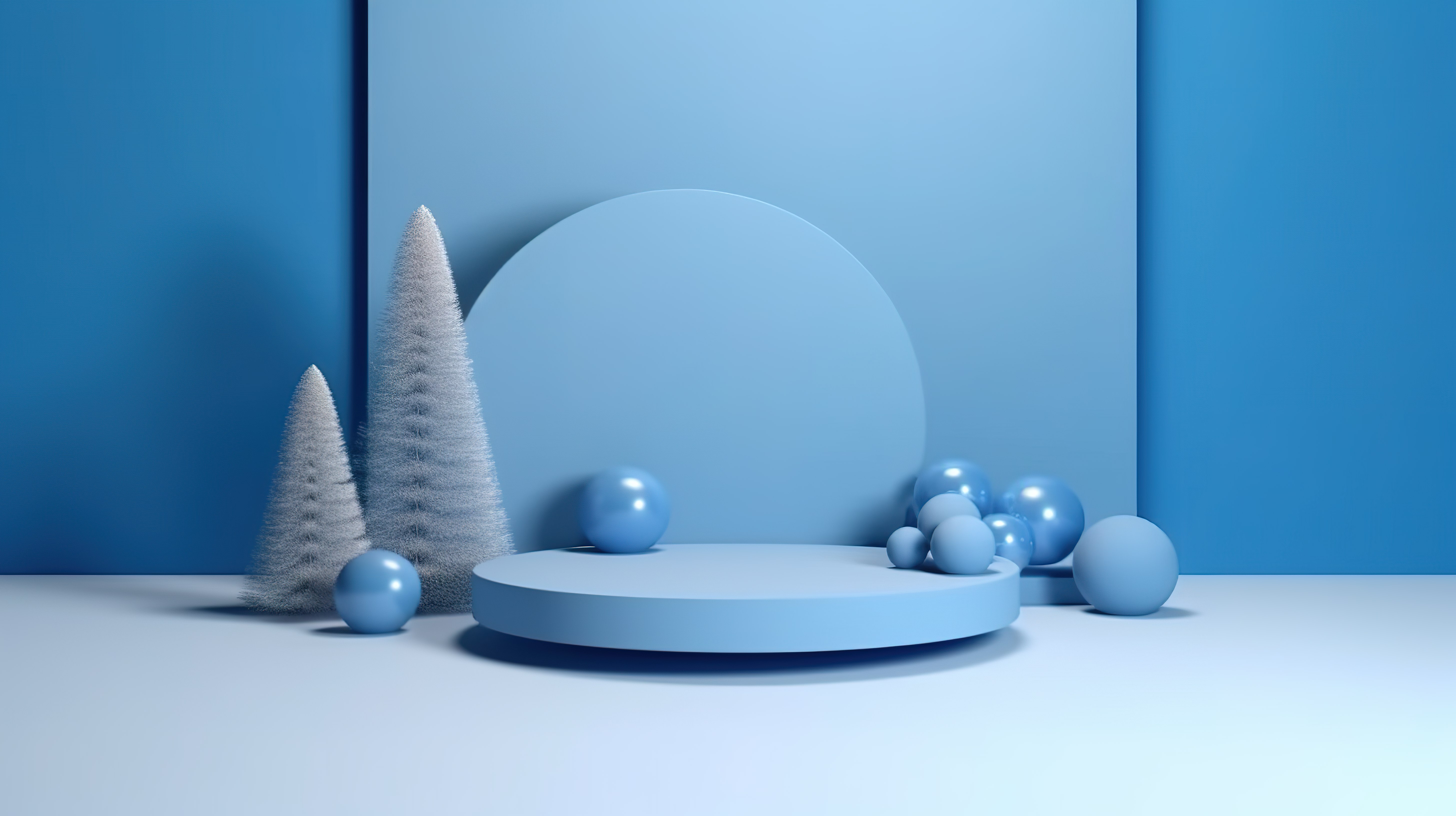 最小的冬季仙境节日 3D 蓝色讲台，适合圣诞节和新年的工作室拍摄图片