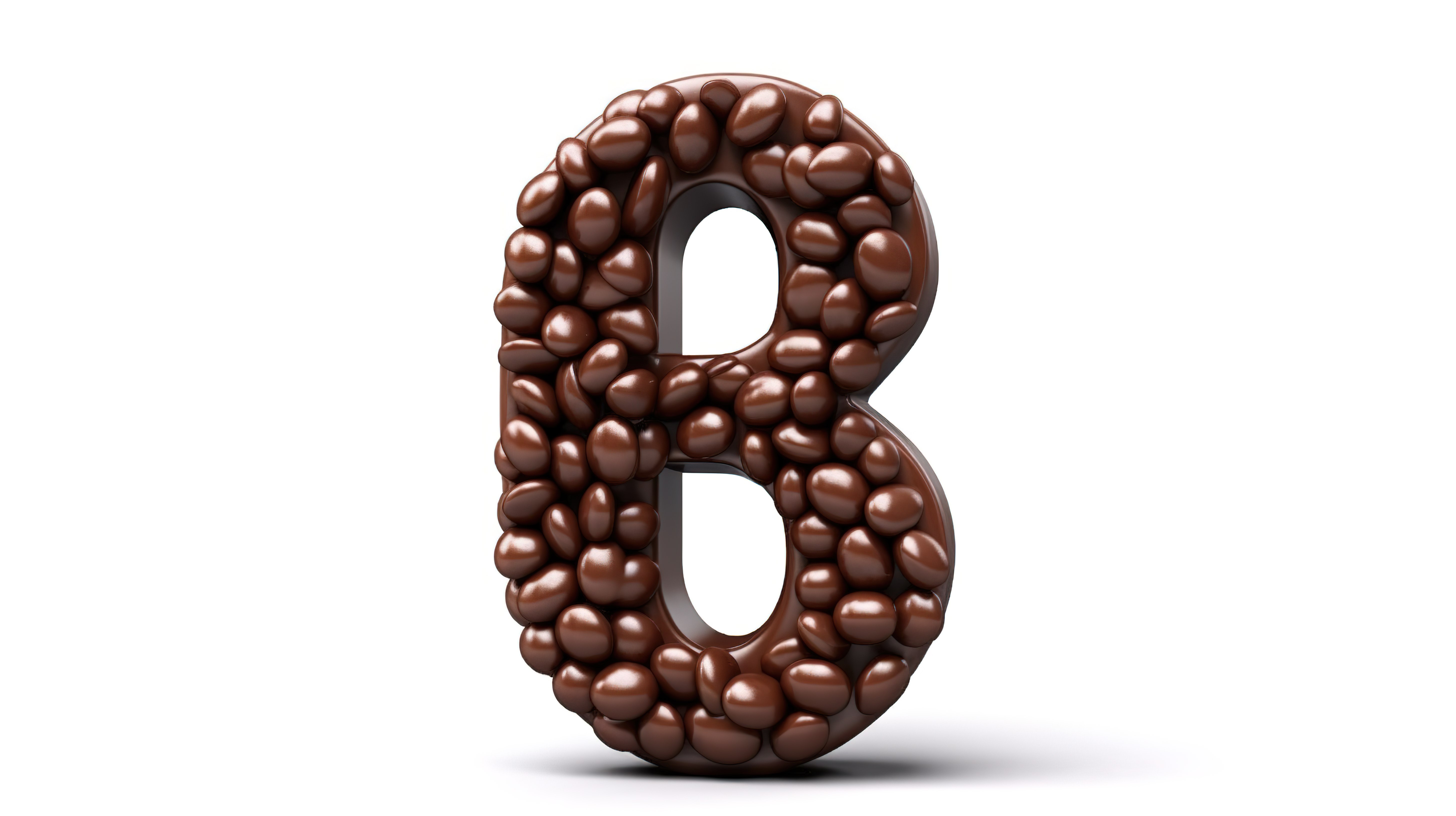 数字 8 的 3D 插图，由巧克力镶嵌糖果涂层豆和巧克力糖果制成，形成字母中的“八”字图片