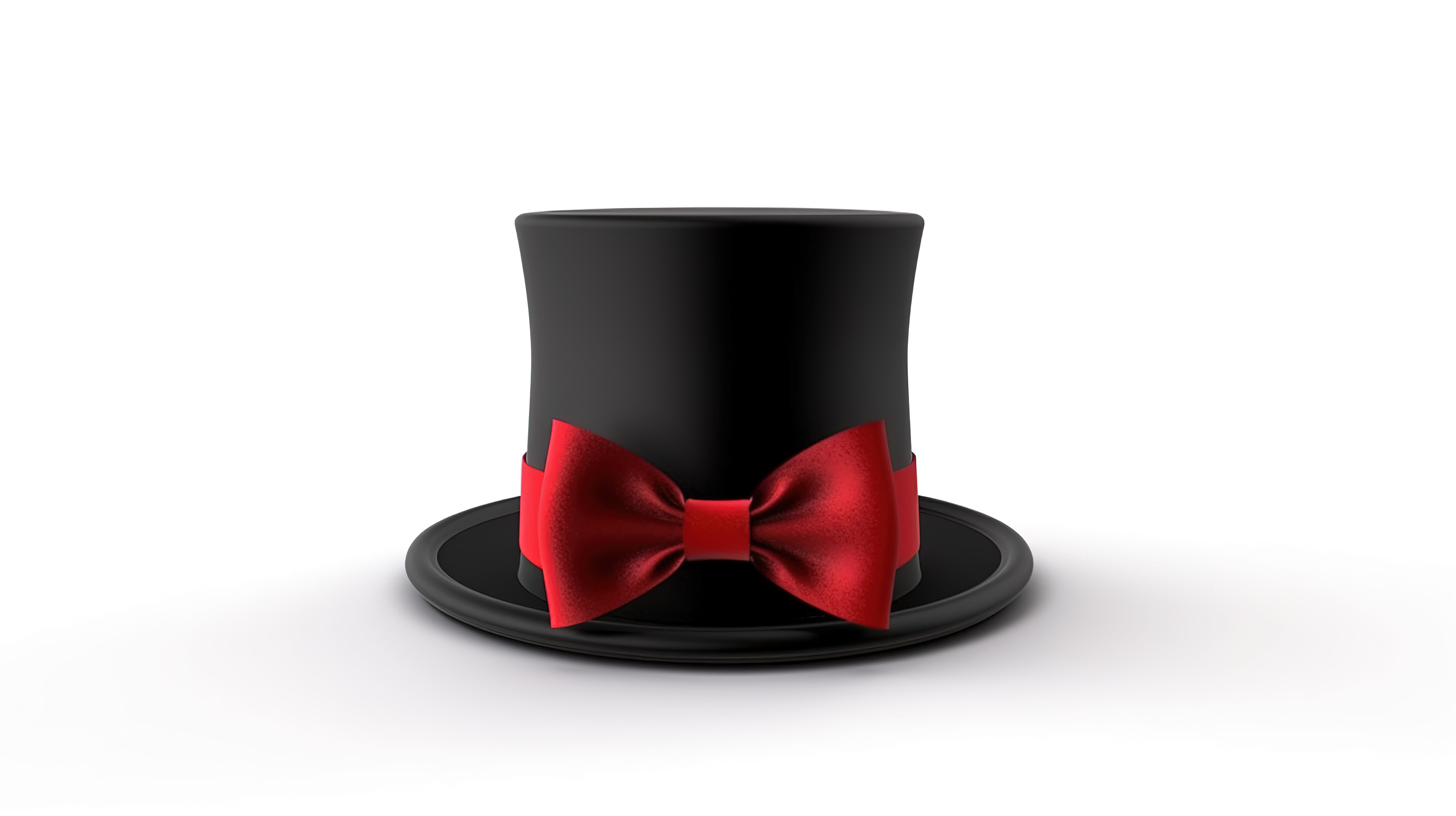 黑色圆筒魔术师帽子，带有醒目的红丝带，隔离在白色背景 3D 渲染上图片