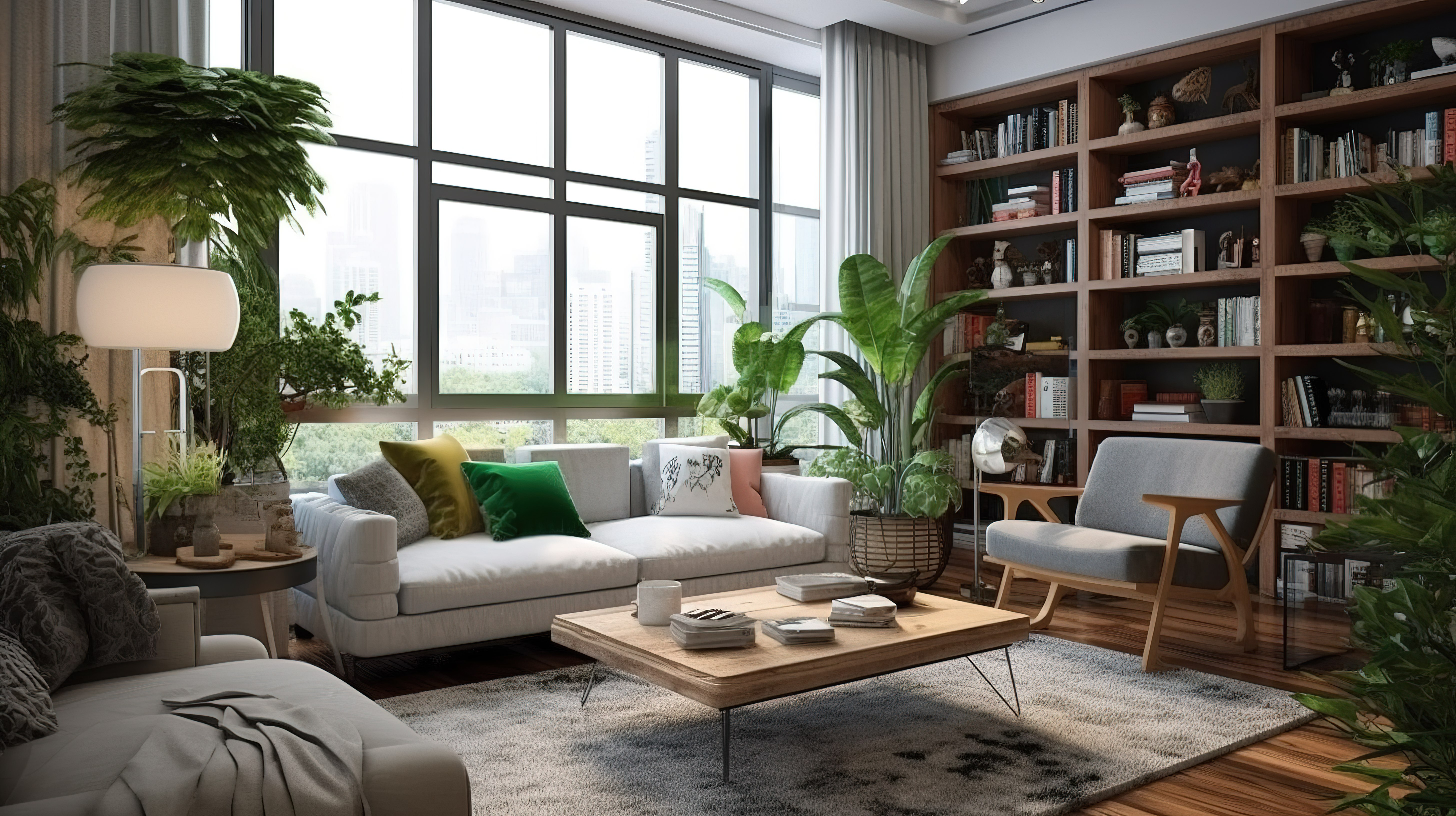 公寓或家中美丽生活空间的 3D 渲染图片