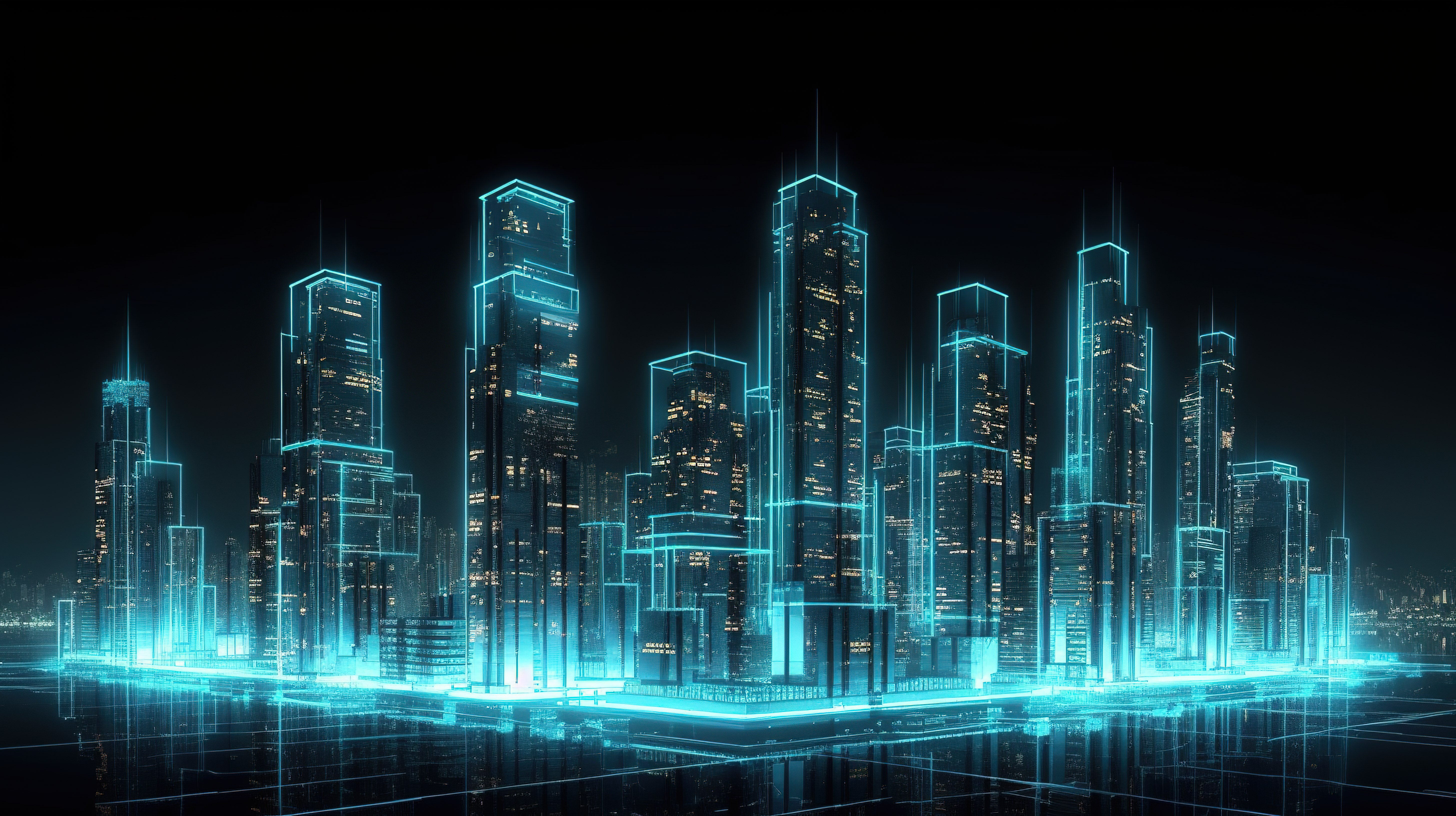未来智能城市建筑闪耀着城市技术 3D 渲染的光芒图片