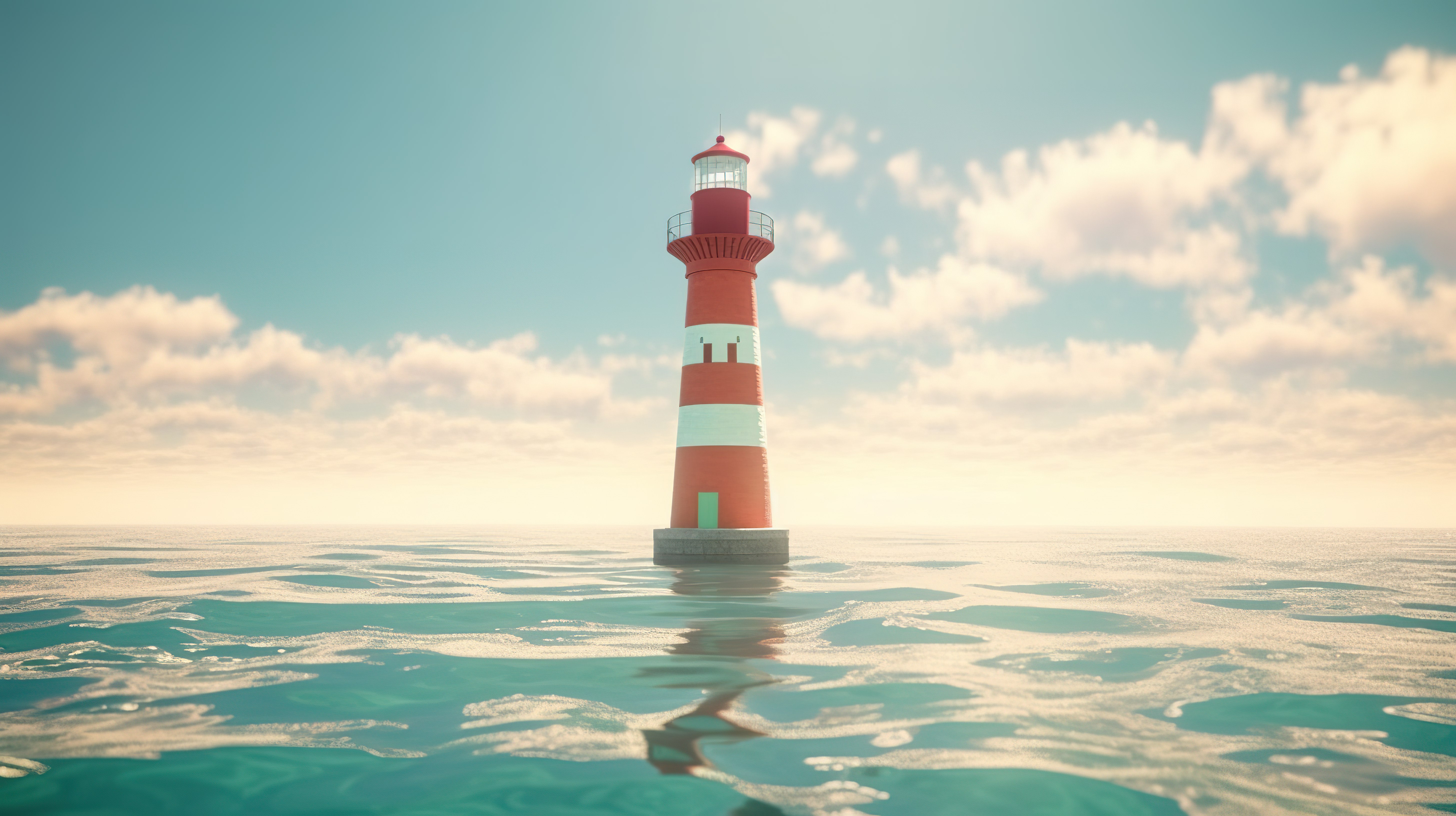 雄伟的灯塔矗立在海洋中，映衬着通过 3D 渲染创建的辉煌蓝天图片