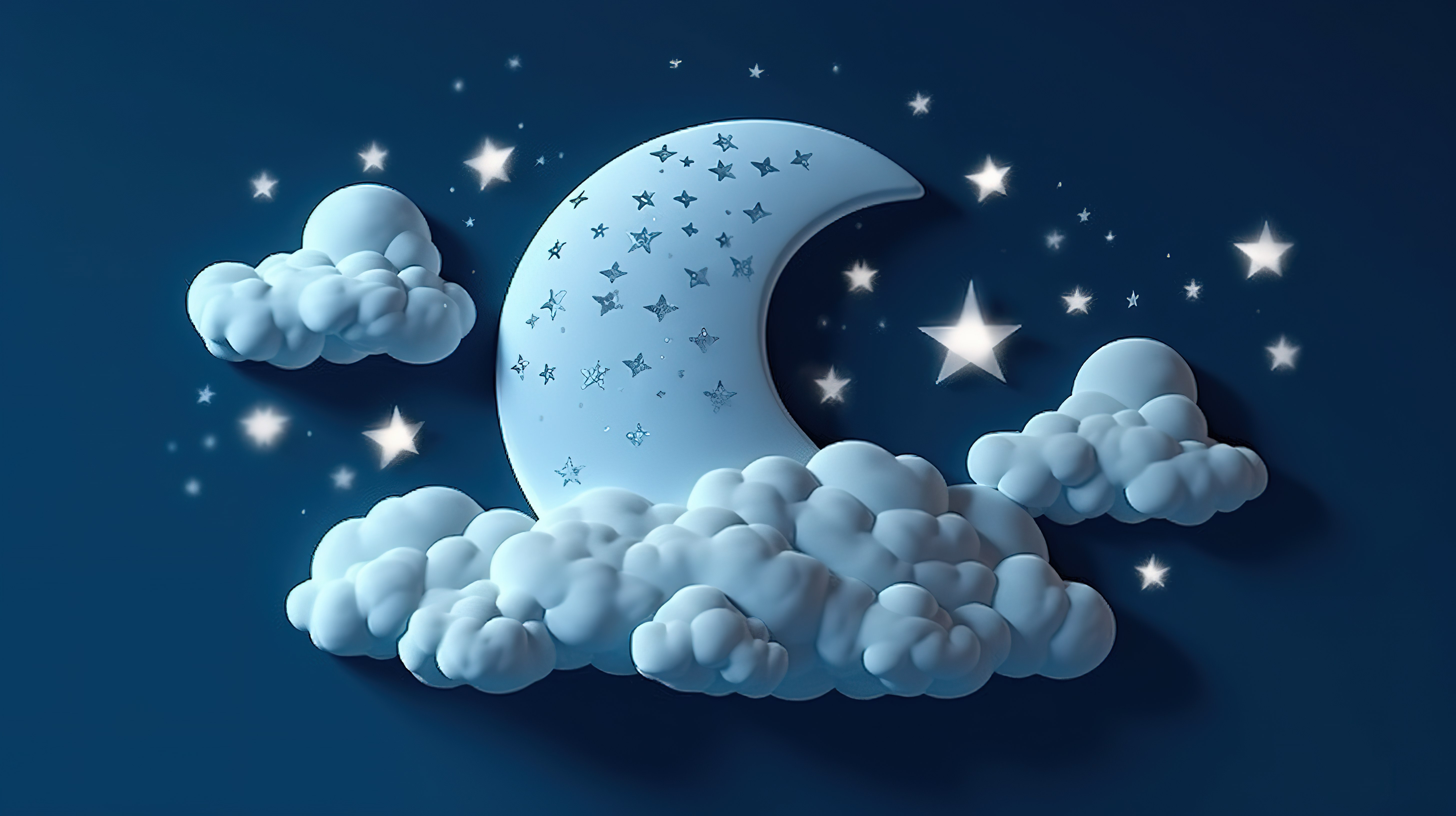 发光 3D 渲染星星云和月亮在蓝色的夜空中图片