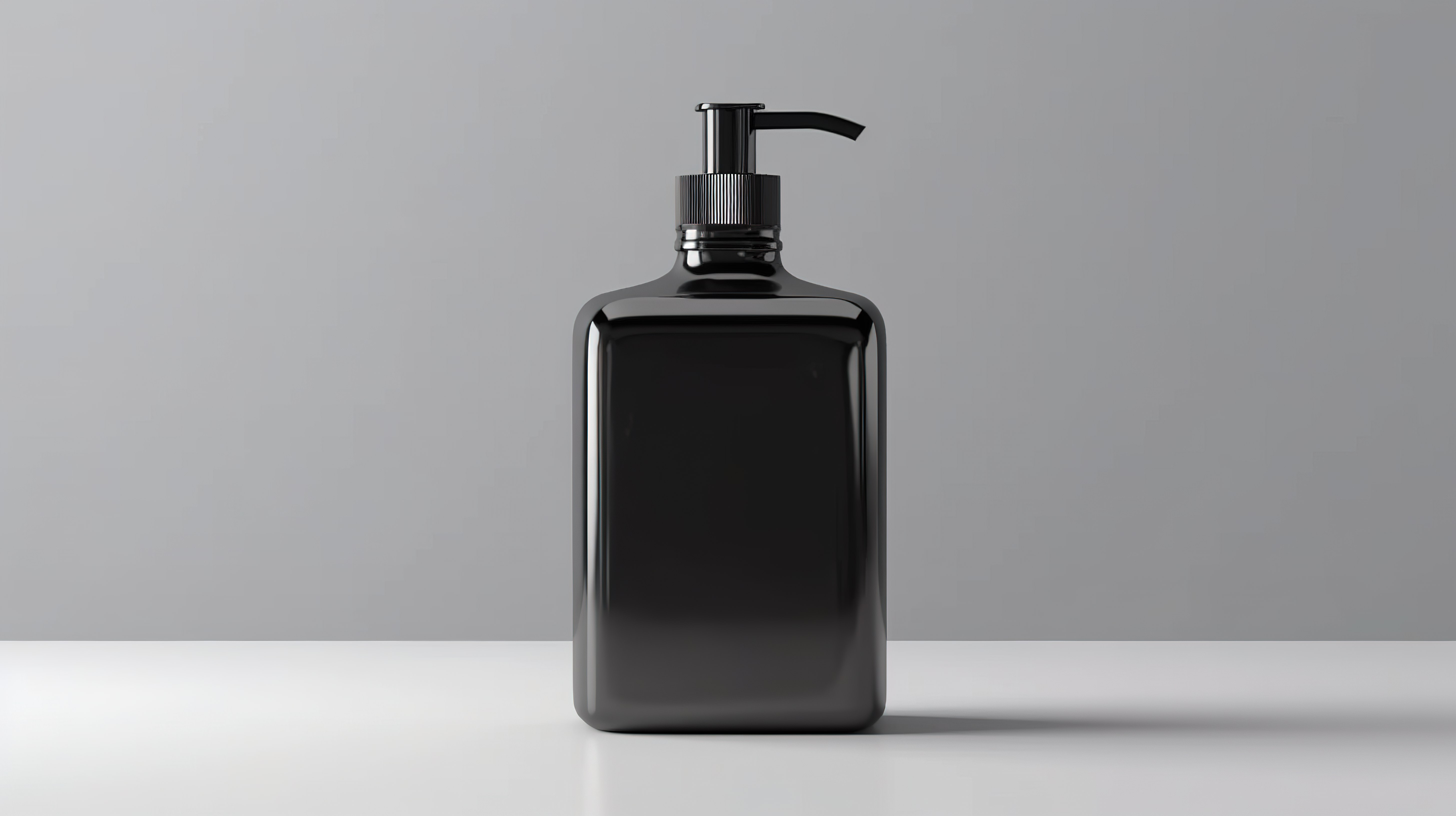 黑色标签洗手液泵瓶包装样机的 3D 渲染图片