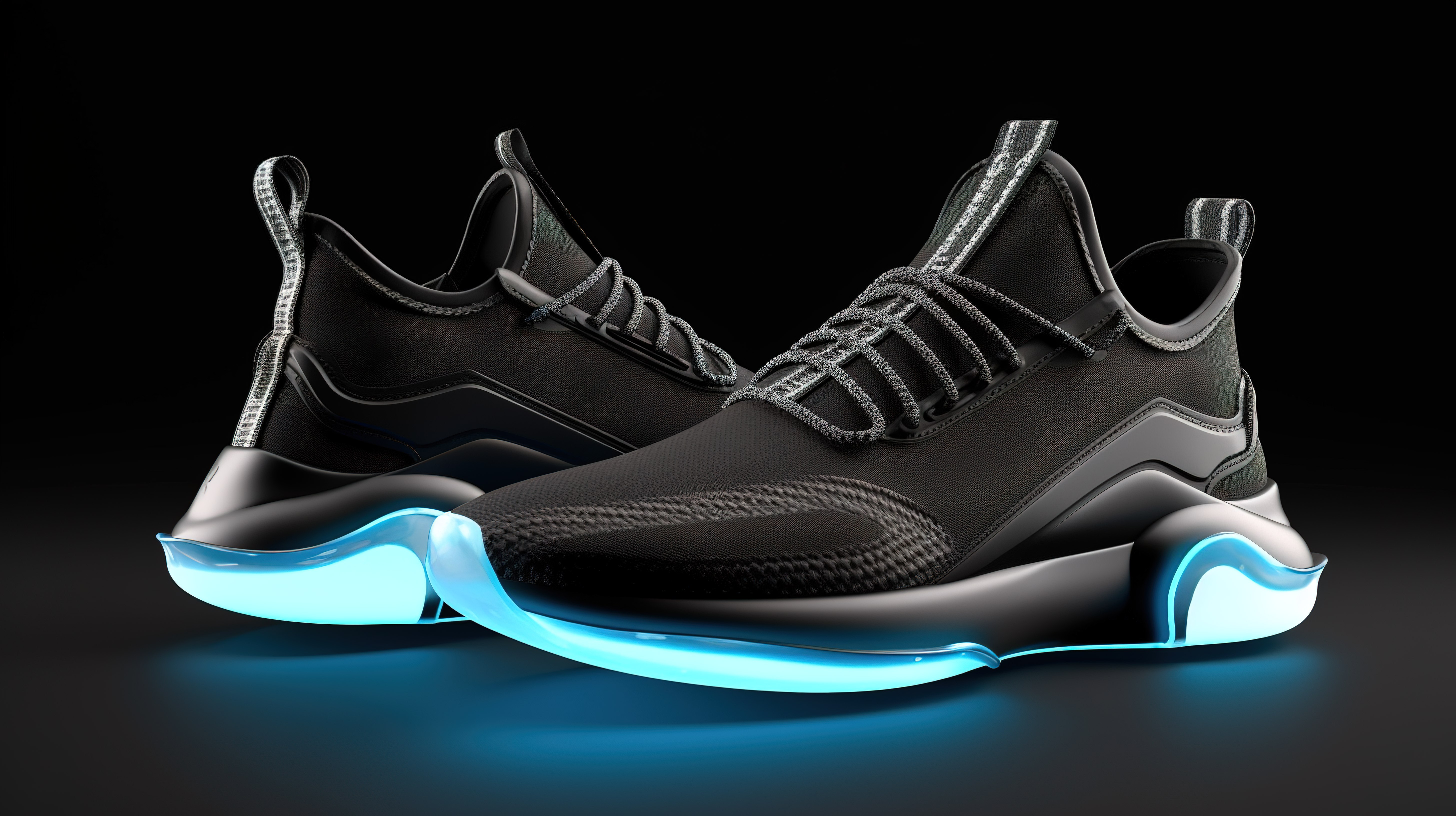 高底黑色帆布男女通用运动鞋，采用 3D 插图充满活力的运动设计图片