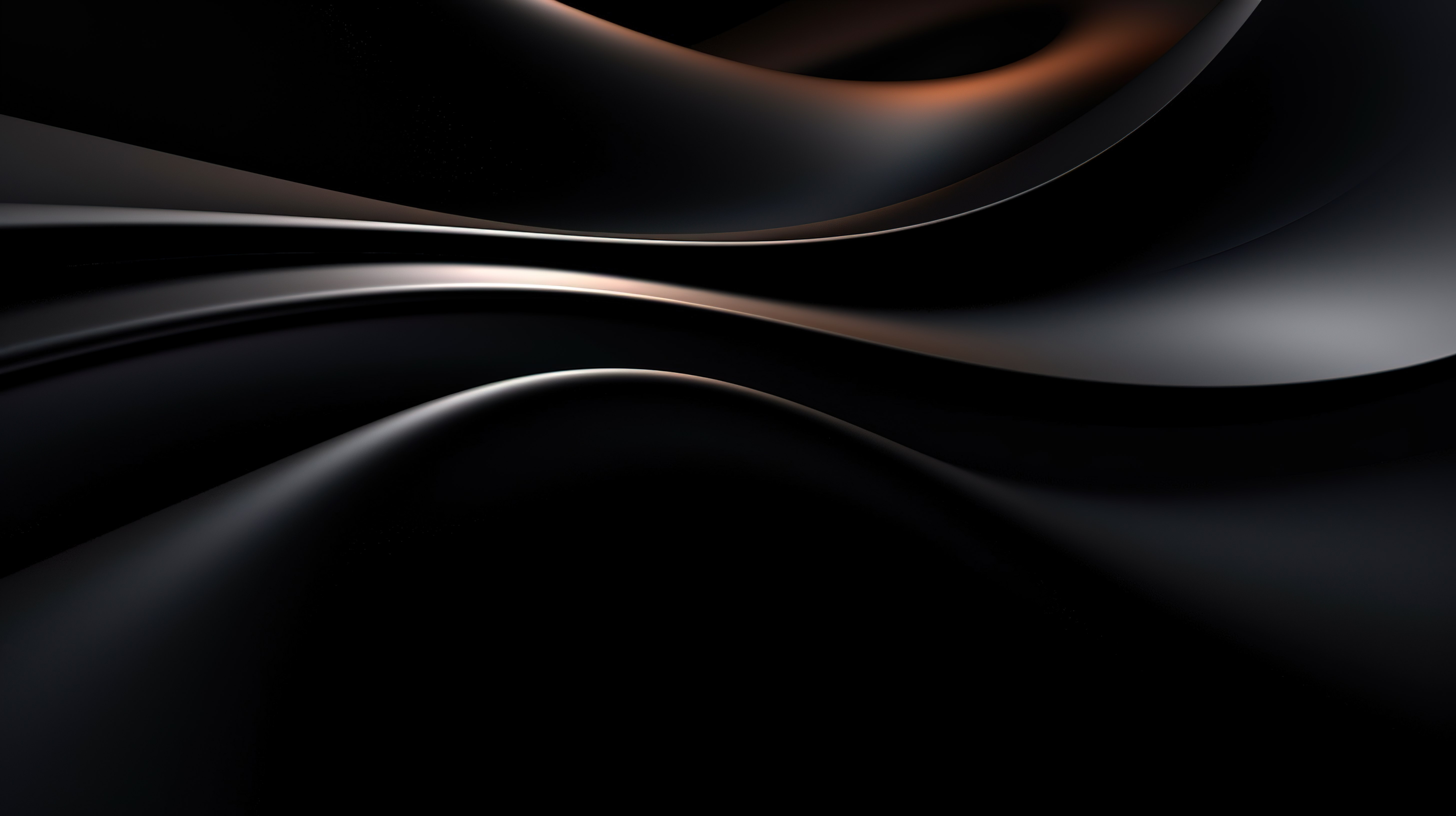 3D 渲染抽象设计中深色背景上光滑醒目的黑色曲线图片