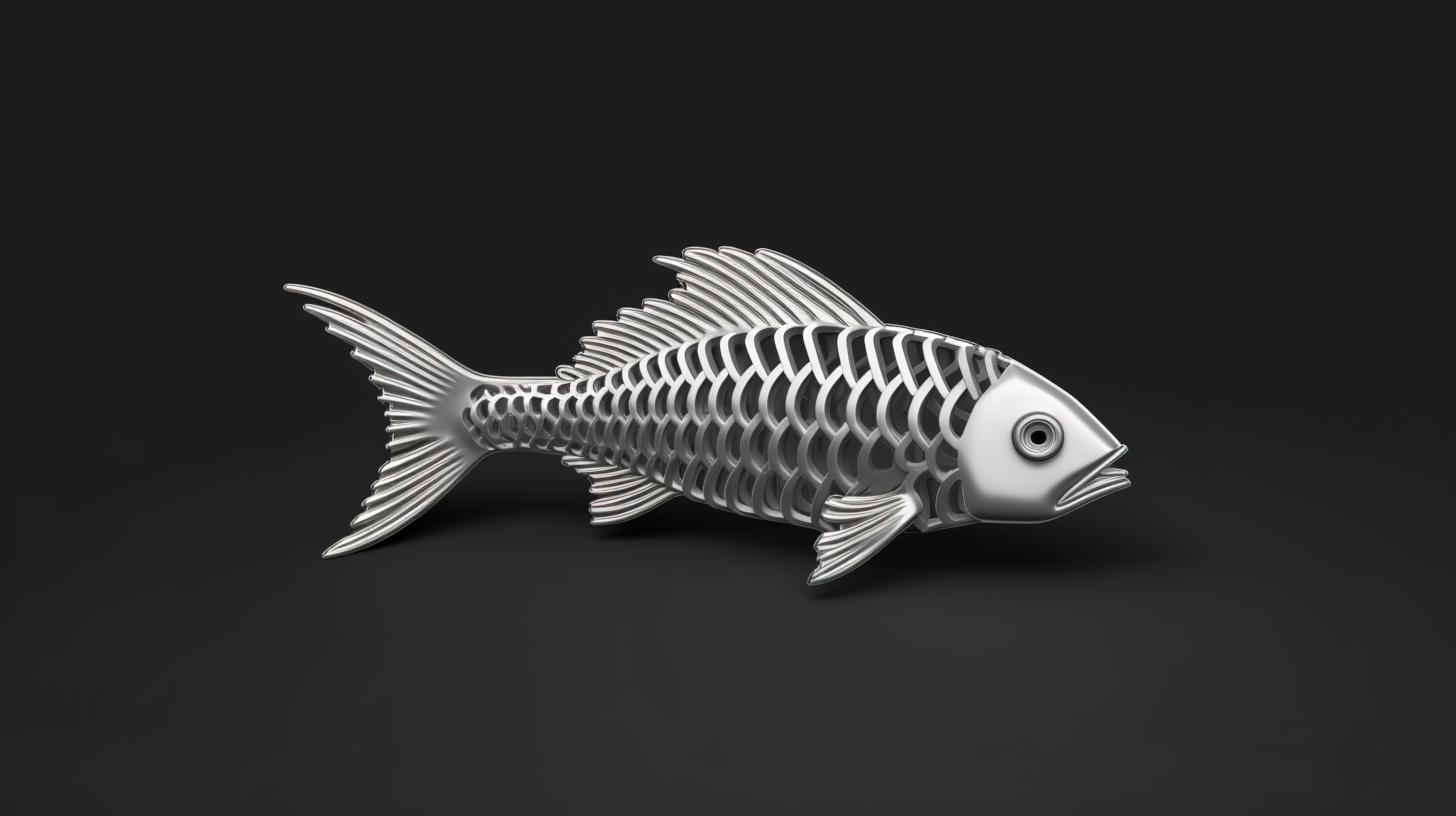 具有鱼骨设计的单色轮廓动物图标的单色 3D 渲染图片