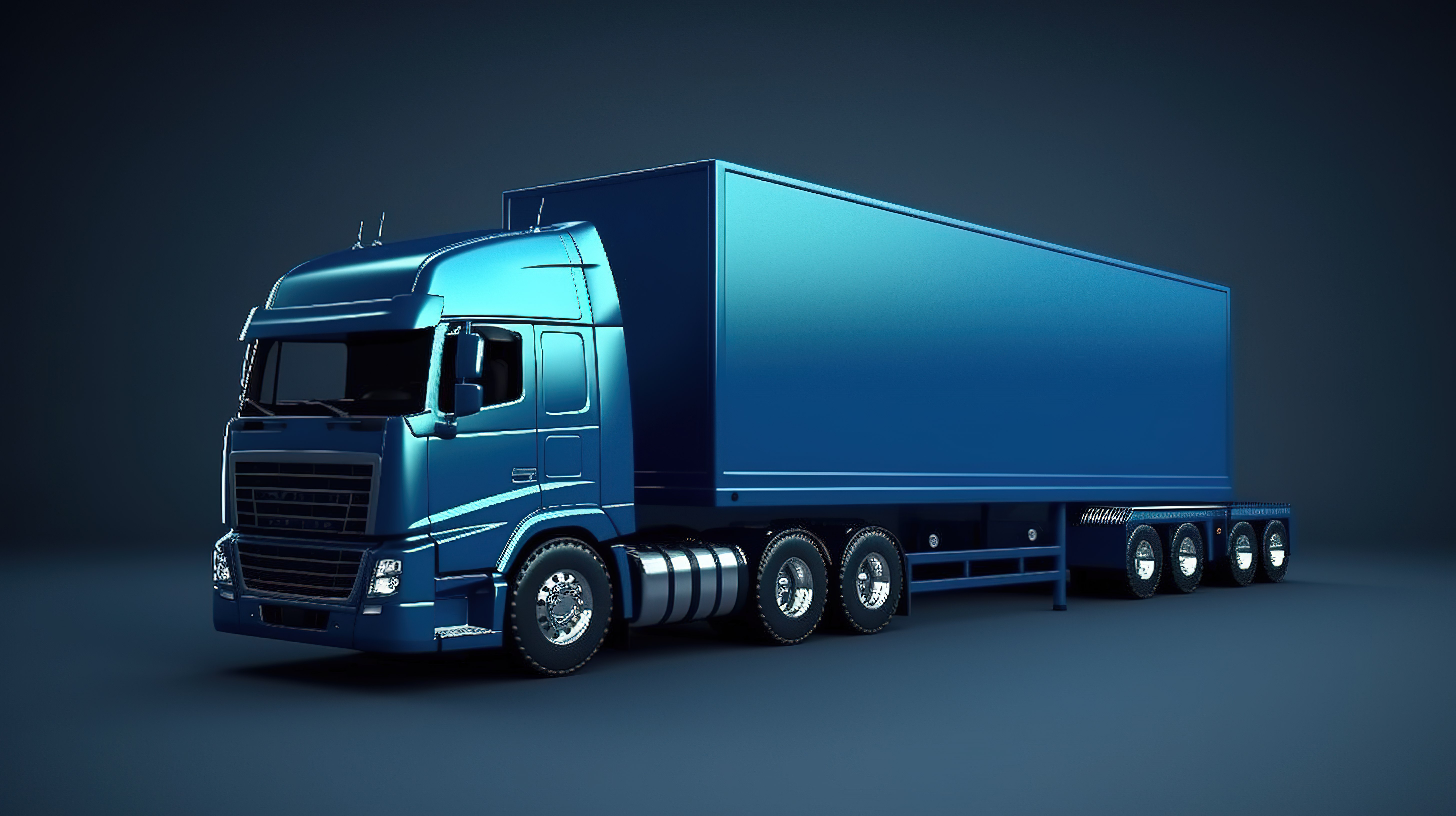 用于农业运输的宽敞蓝色卡车和可拆卸拖车的 3D 渲染图片