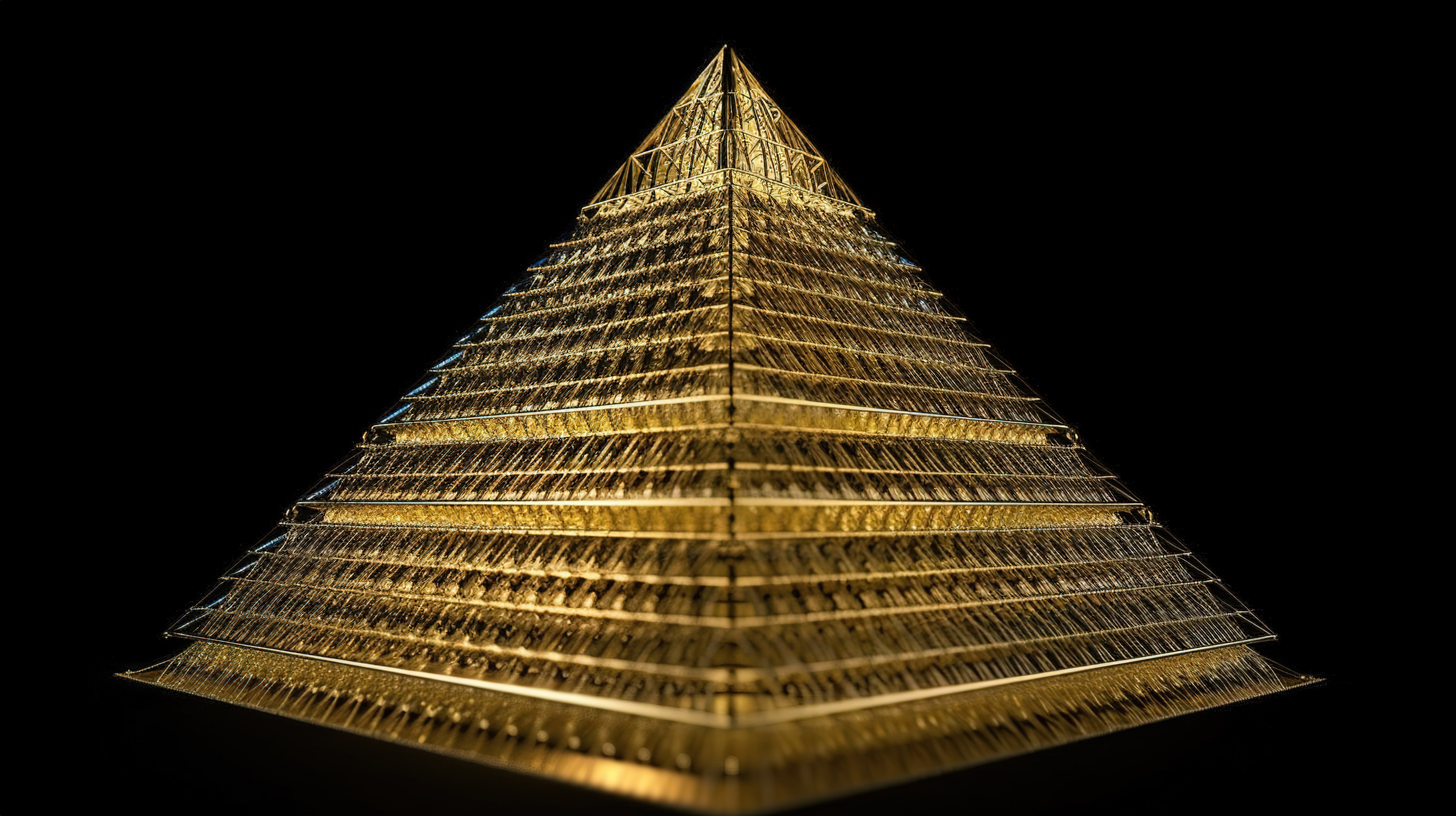具有金色线框设计的三角形屋顶的 3D 渲染图片