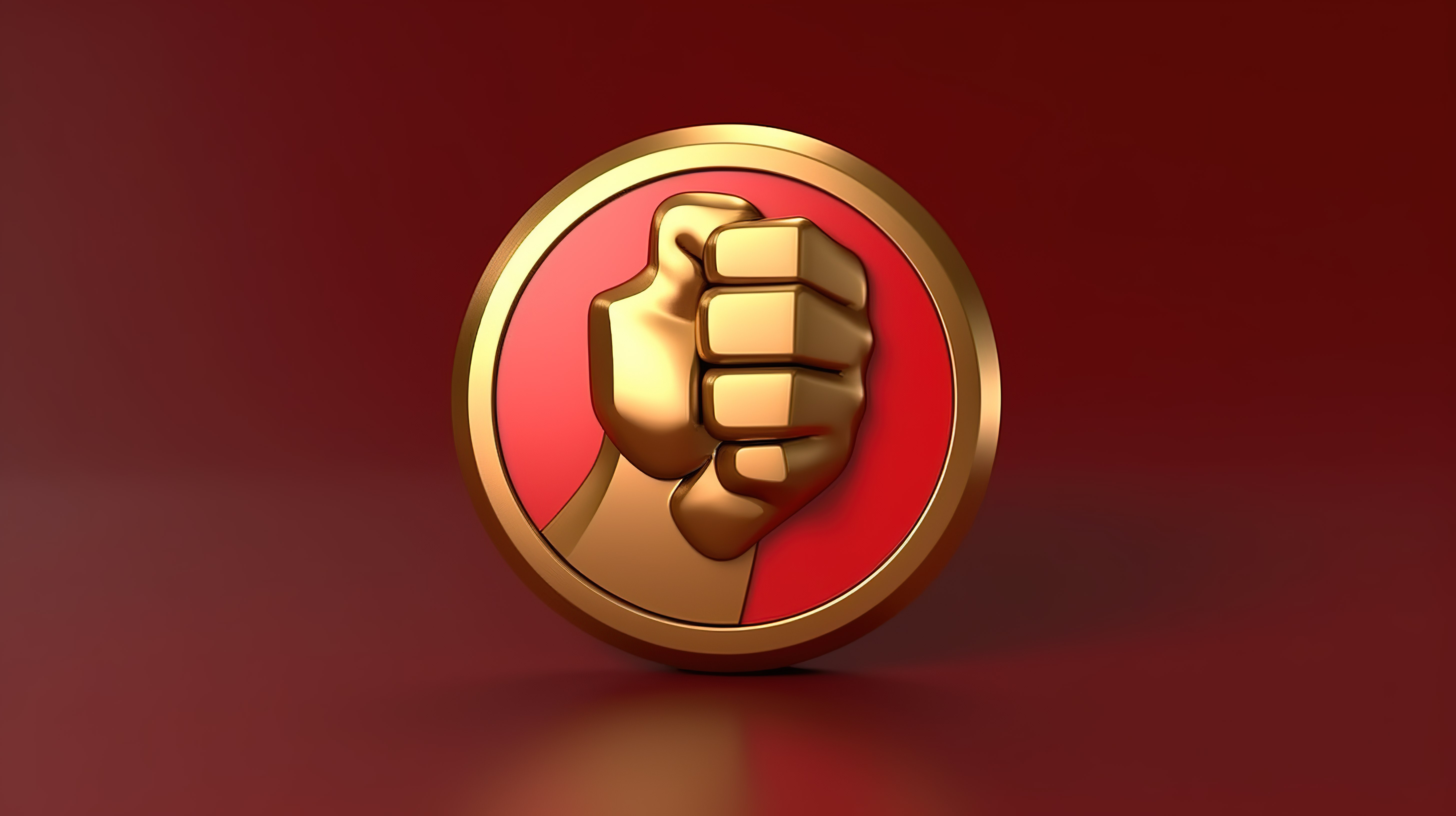 标志性拳头 3D 渲染的红色哑光板上金色权力象征图片