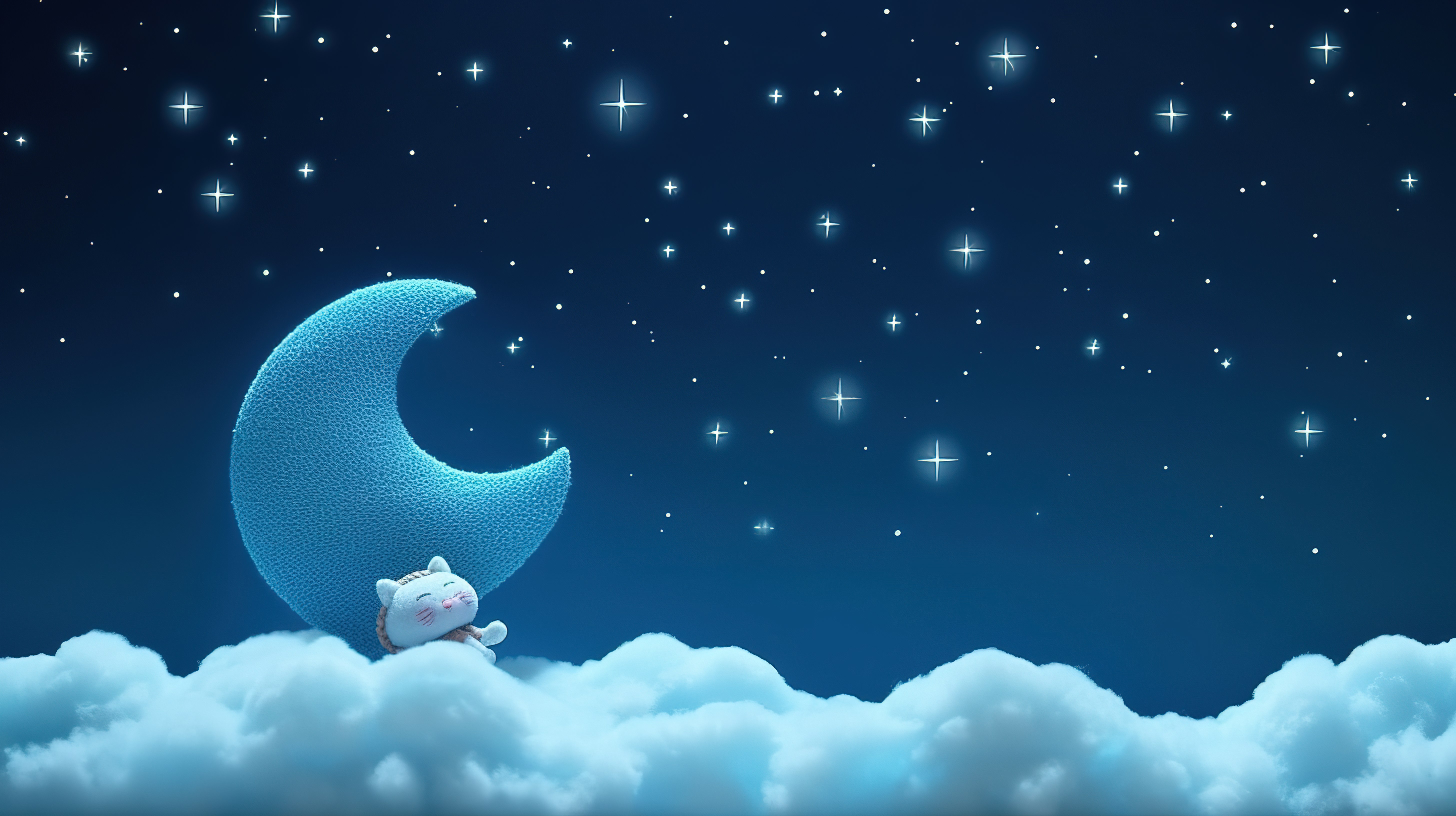 星光灿烂的夜空与月亮云和蓝色背景的 3D 渲染图片
