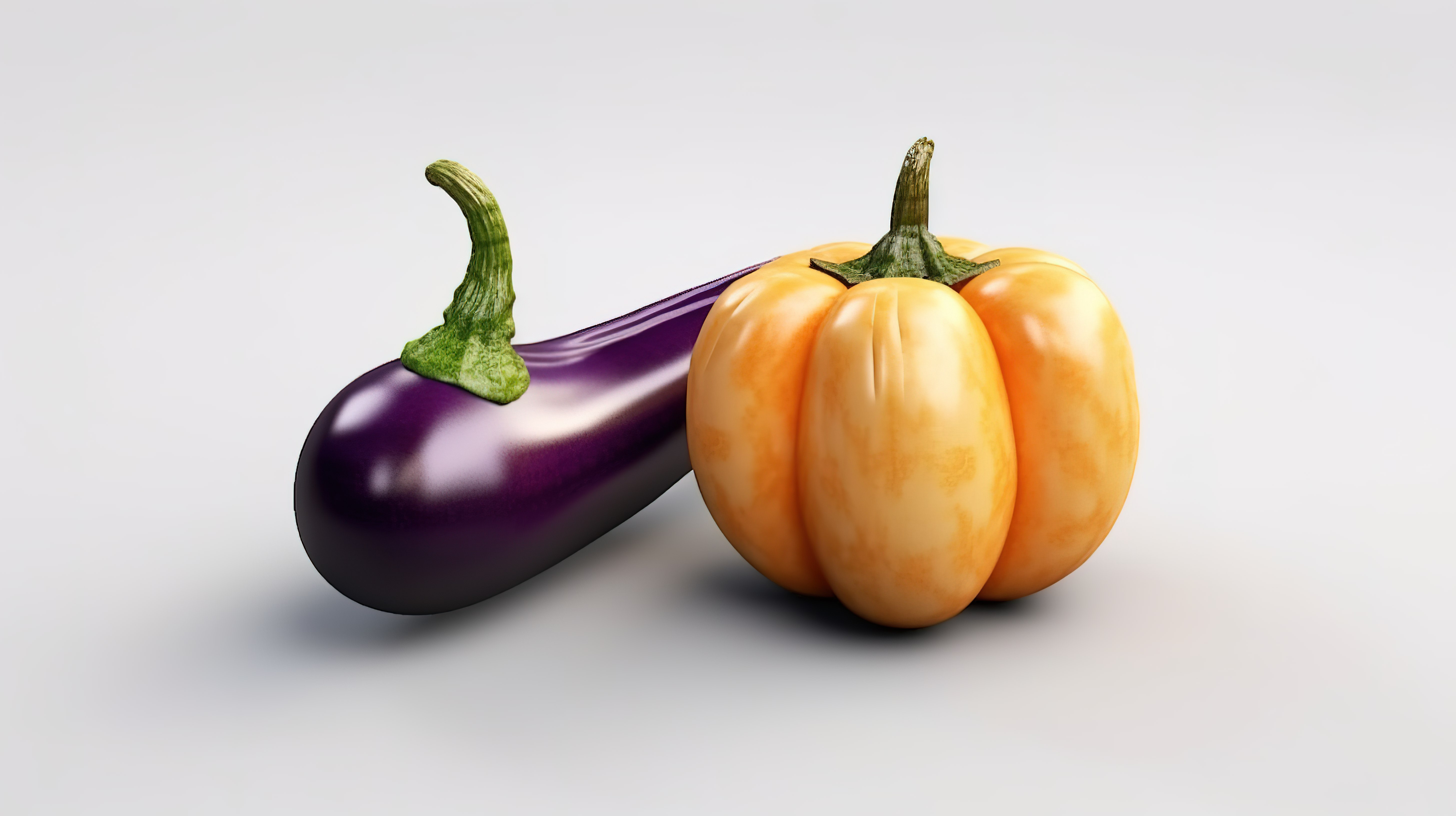 3D 渲染的独立背景，具有高品质的茄子和南瓜食物图标图片