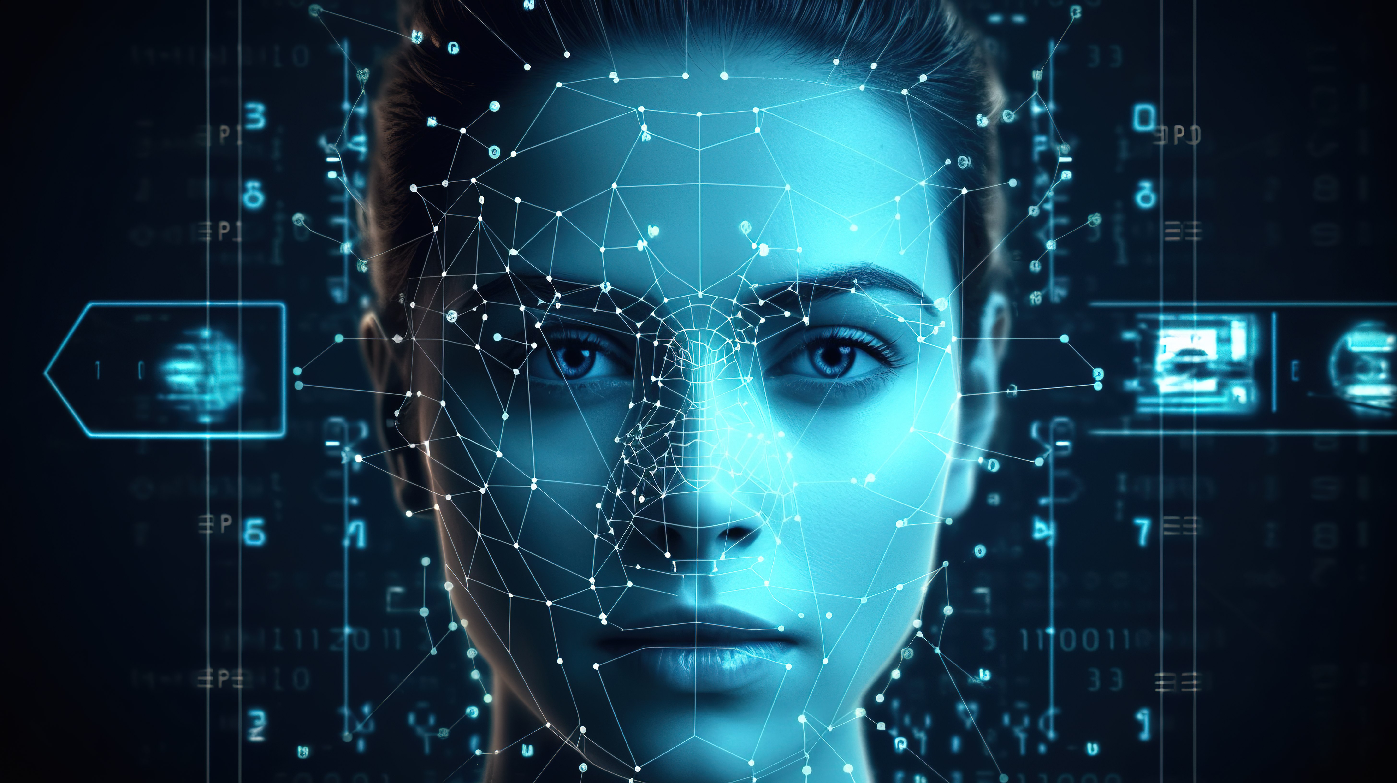 革命性技术先进的面部识别系统，具有尖端的 3D 扫描界面图片