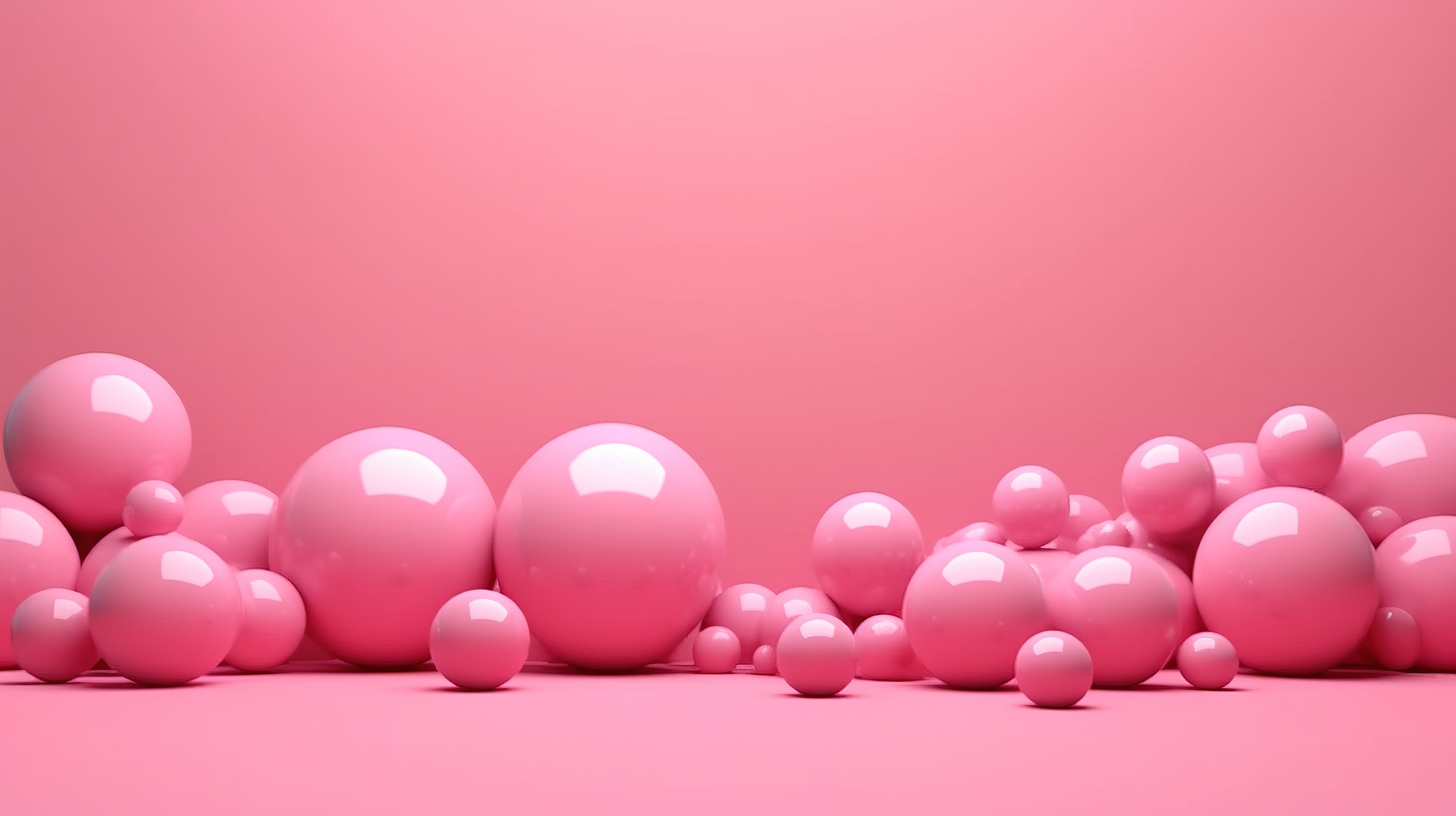 柔和的粉红色背景上的各种粉红色球体 3D 渲染插图图片
