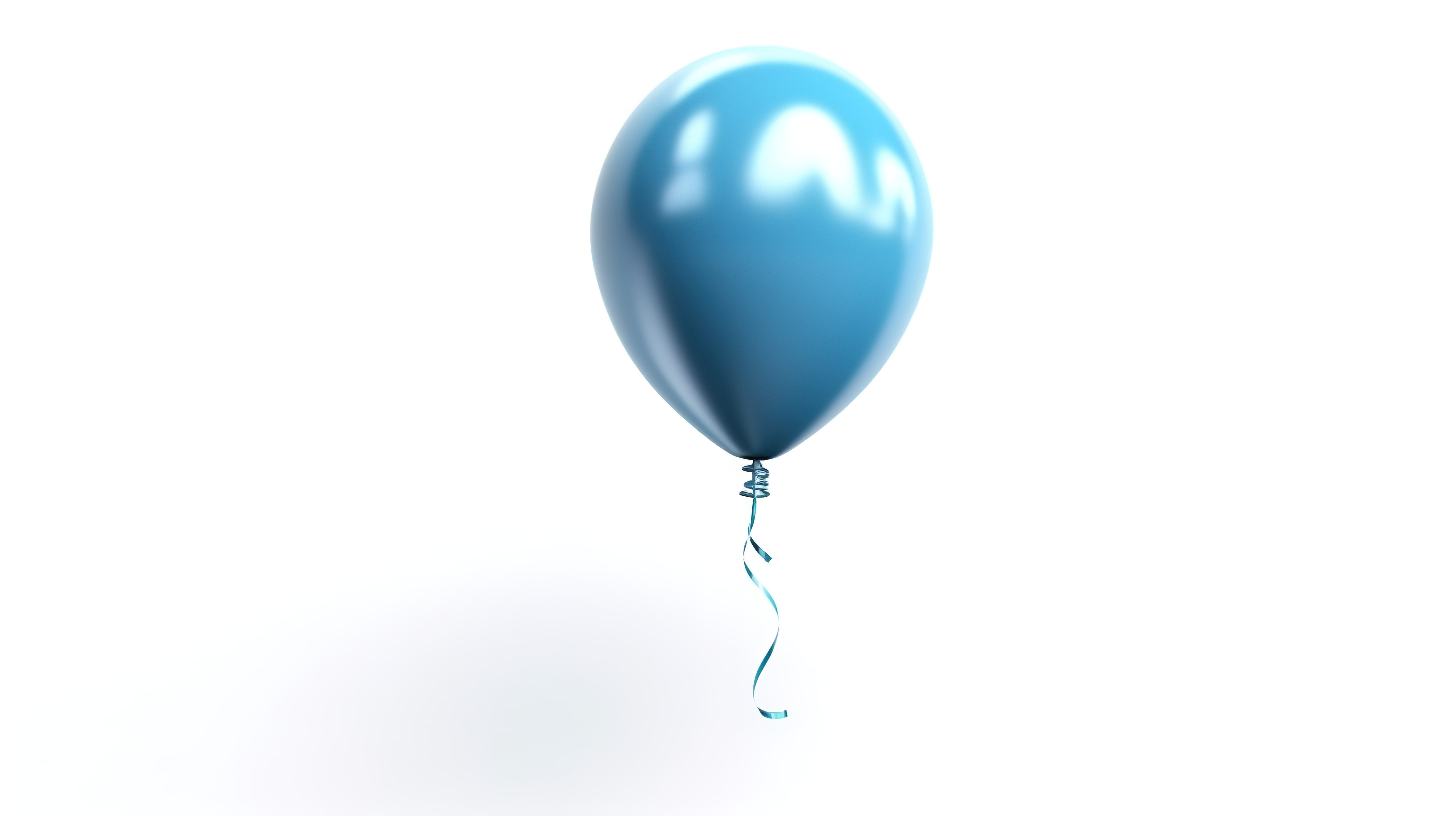 3d 渲染一个快乐的蓝色乳胶气球在白色背景上隔离的空气中翱翔图片