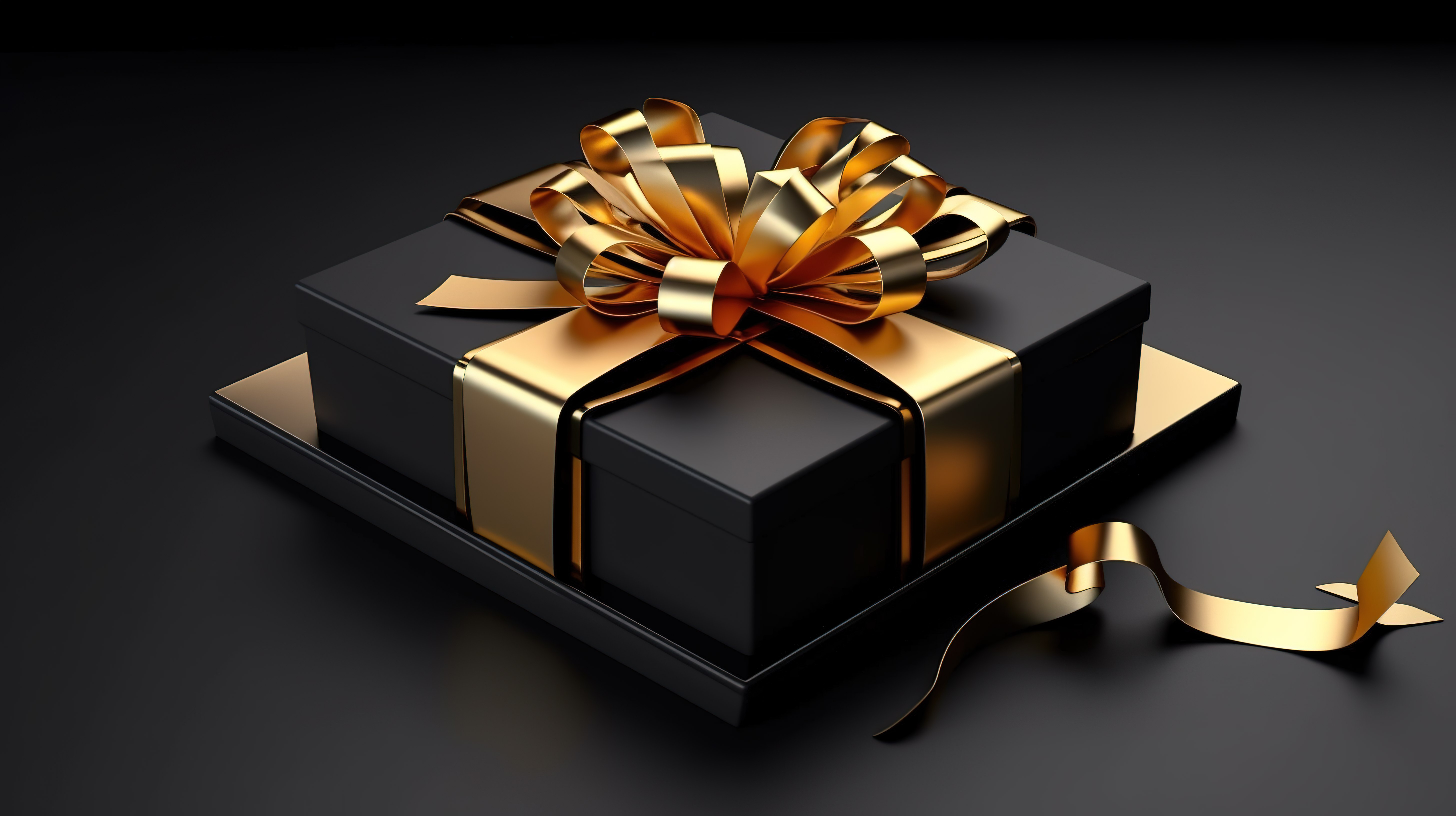 3D 渲染打开礼品盒的插图，带有金色丝带弓，用于黑色星期五销售概念图片
