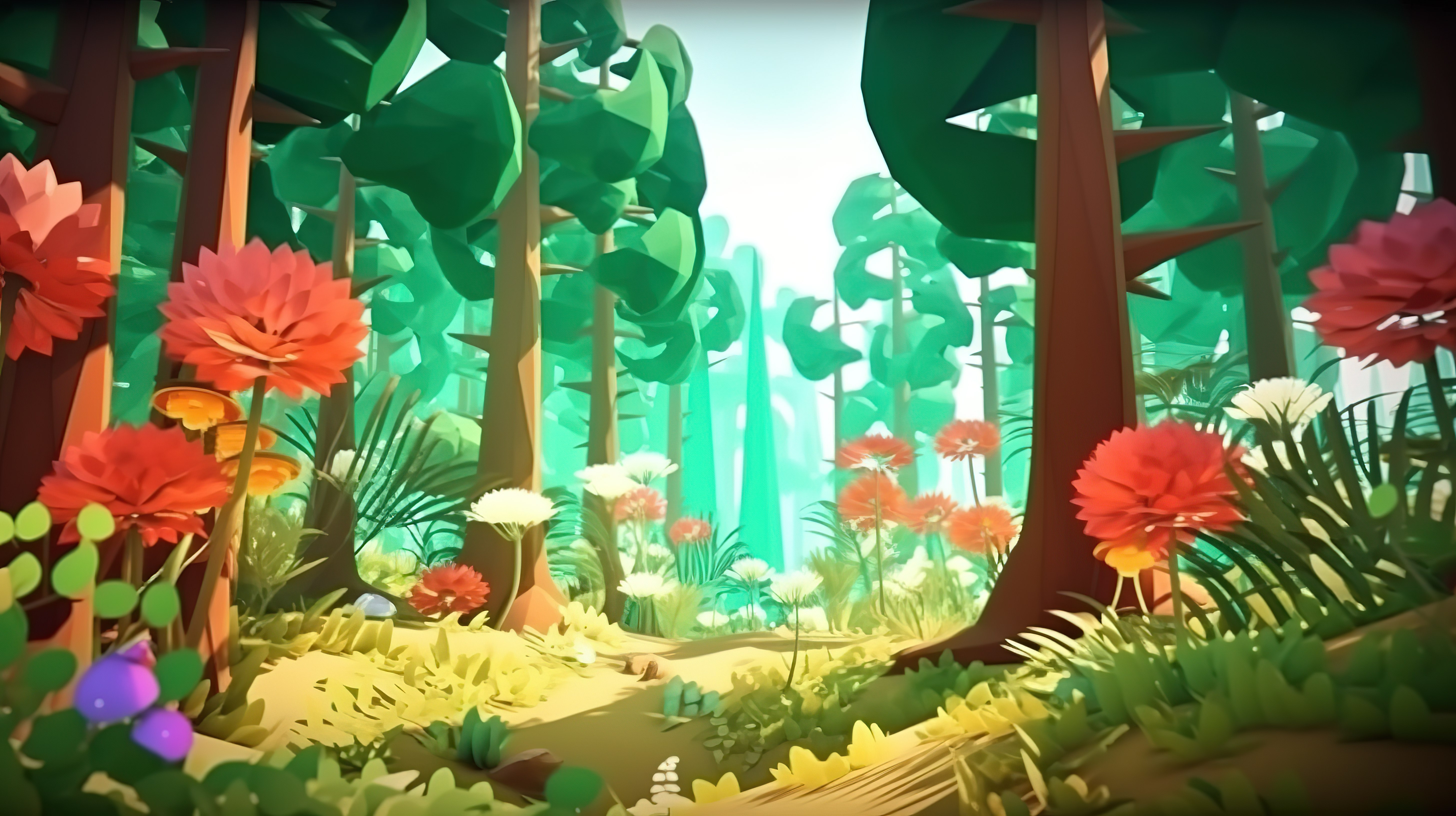 低聚奇幻森林卡通自然环境的令人惊叹的 3D 渲染图片