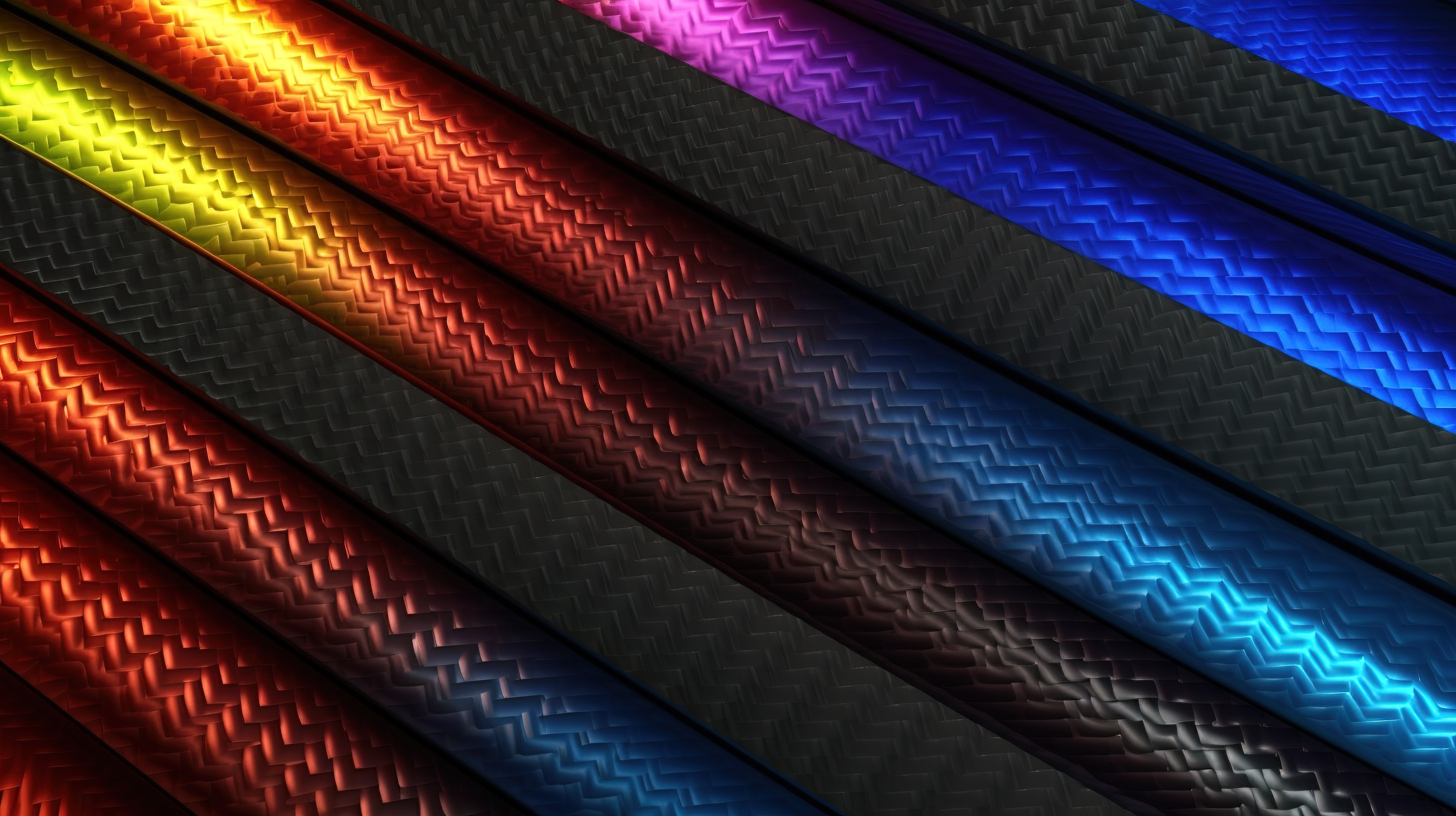 带彩色照明的纹理碳纤维背景的 3D 渲染图片