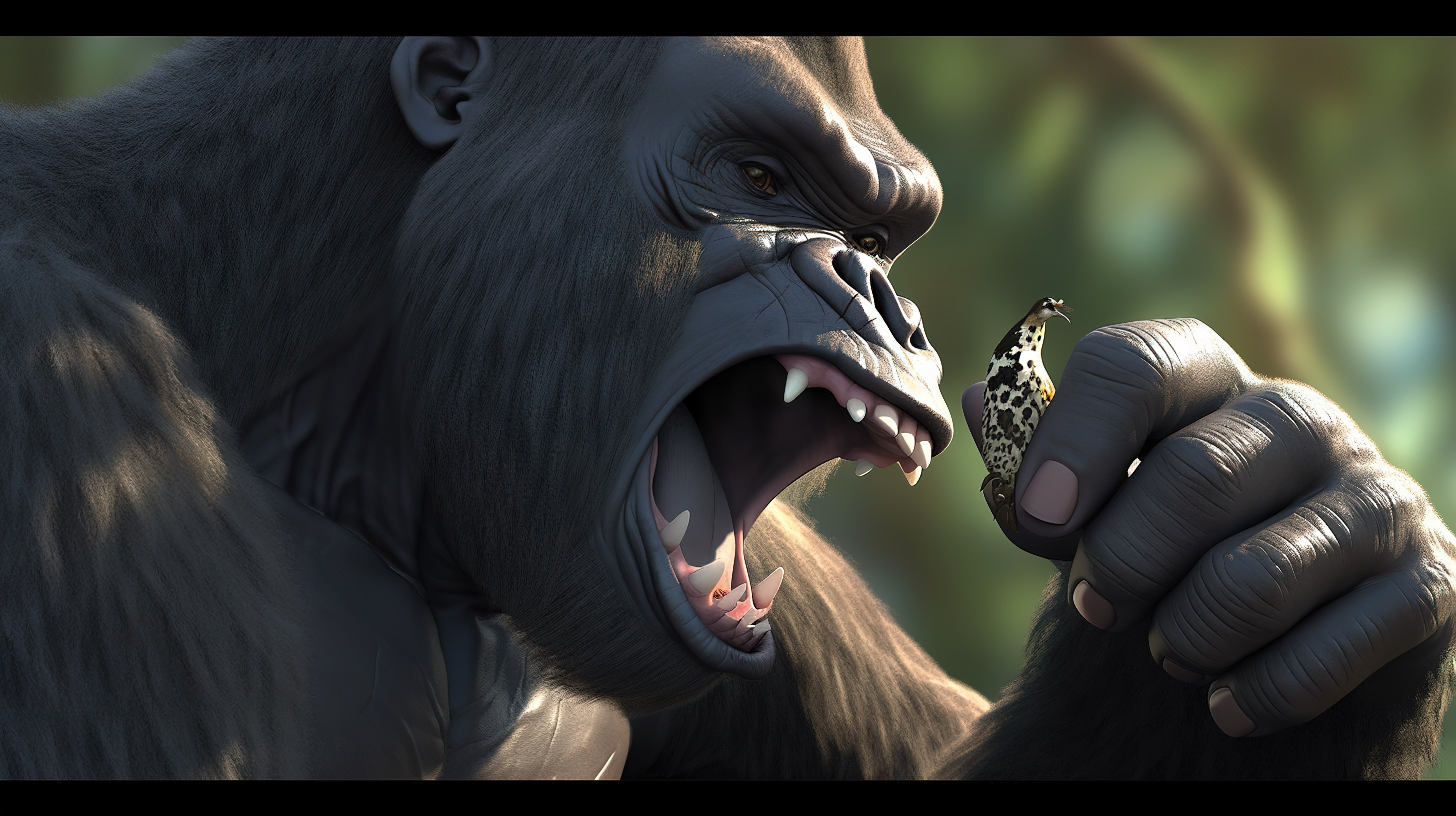 搞笑的 3D 大猩猩带着巨大的牙齿咧着嘴笑图片