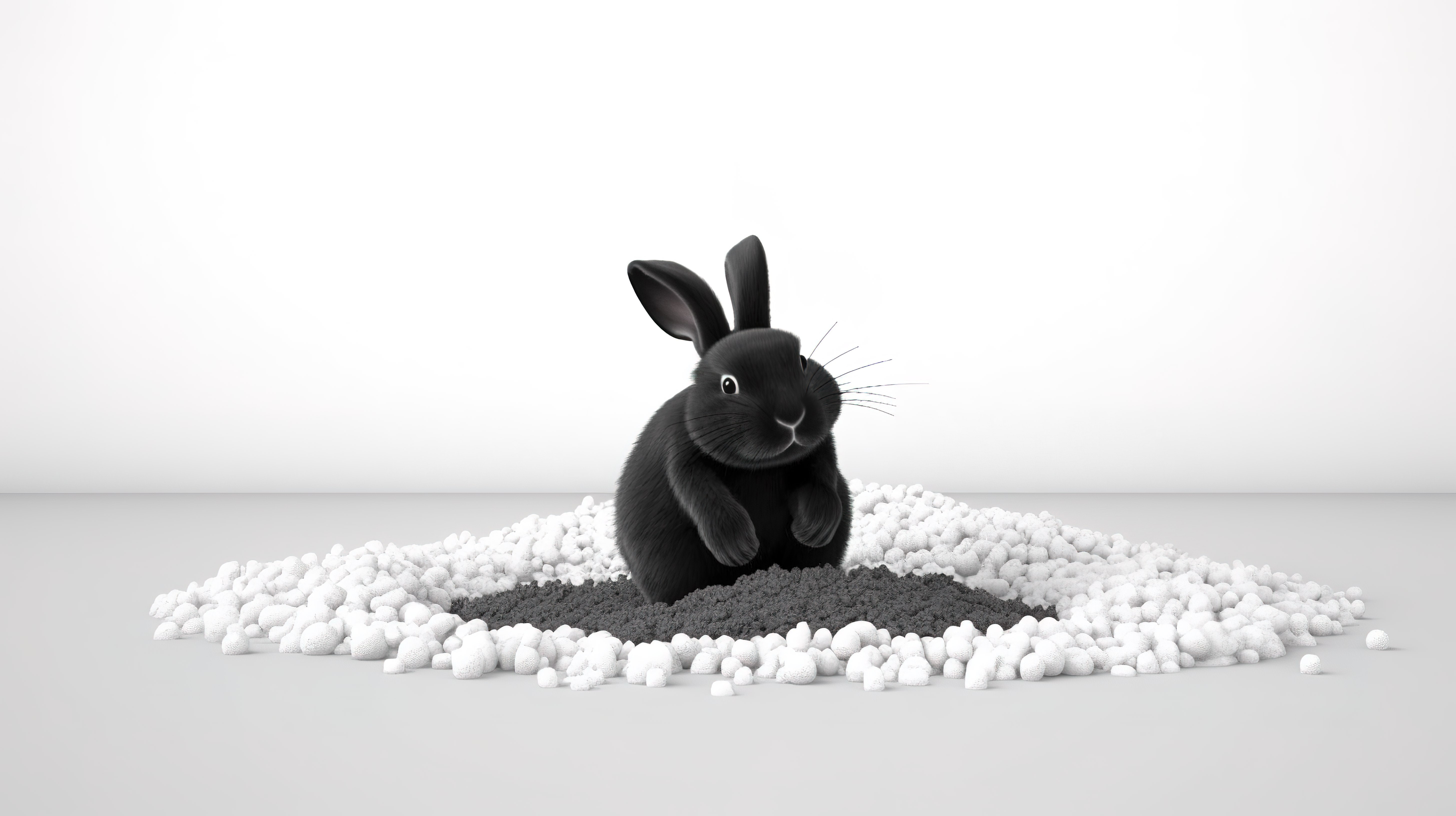 雪堆 3D 插图圆形地球表面与雪中的黑兔图片