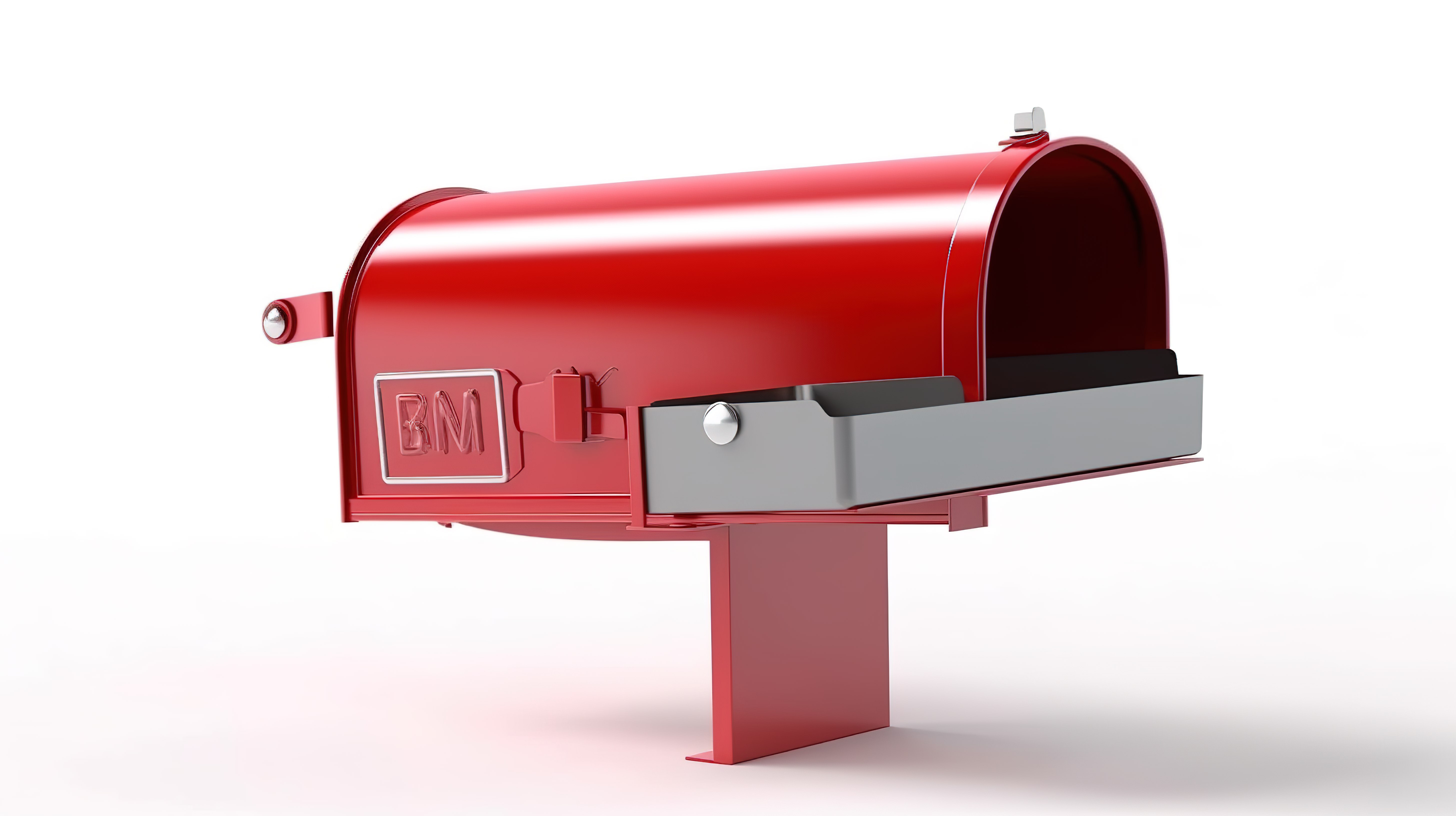 白色背景邮箱的 3D 插图，带有开放的信件插槽和充足的复印空间图片