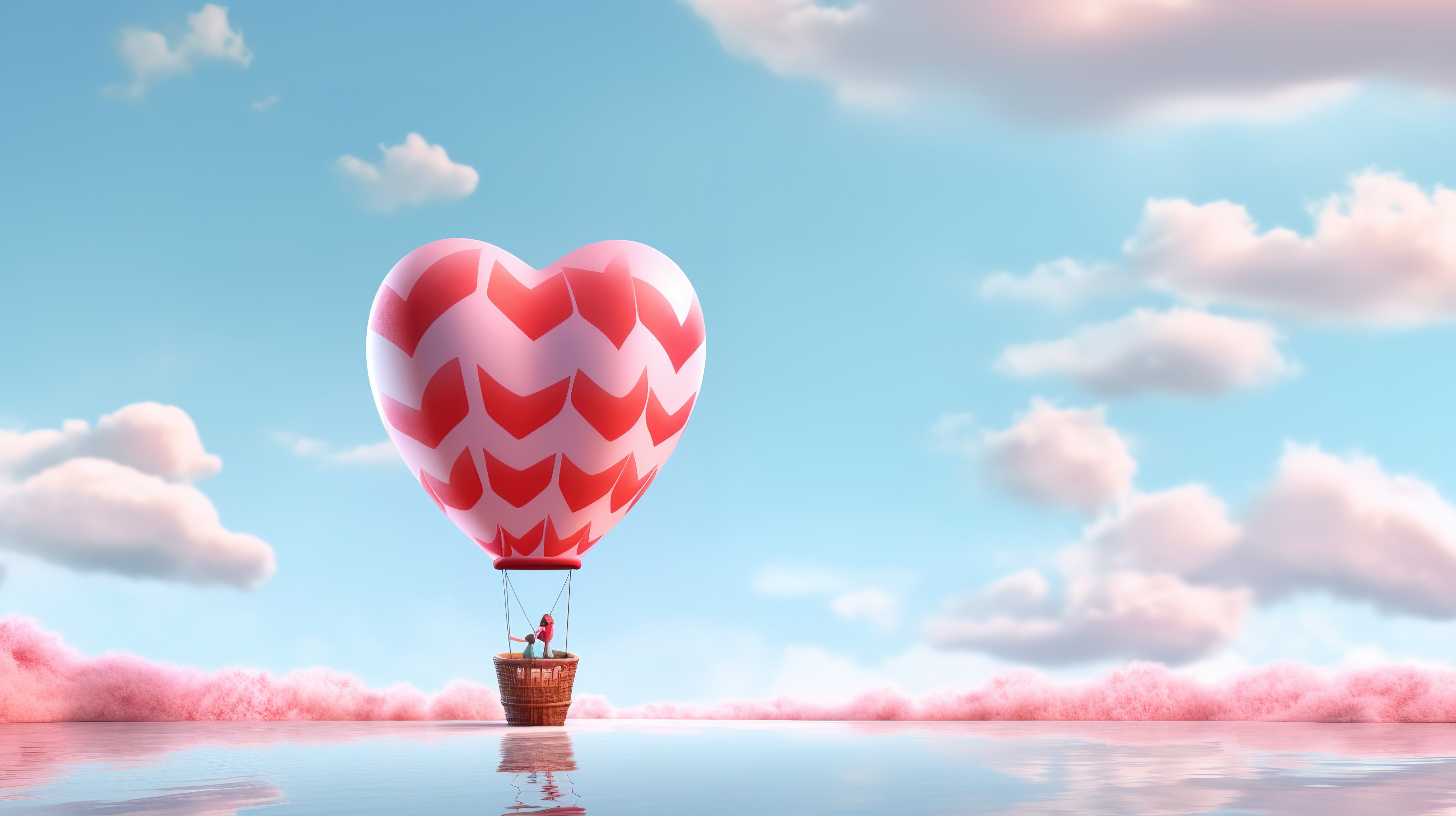 心形气球的 3D 插图，为快乐的情人节背景图片