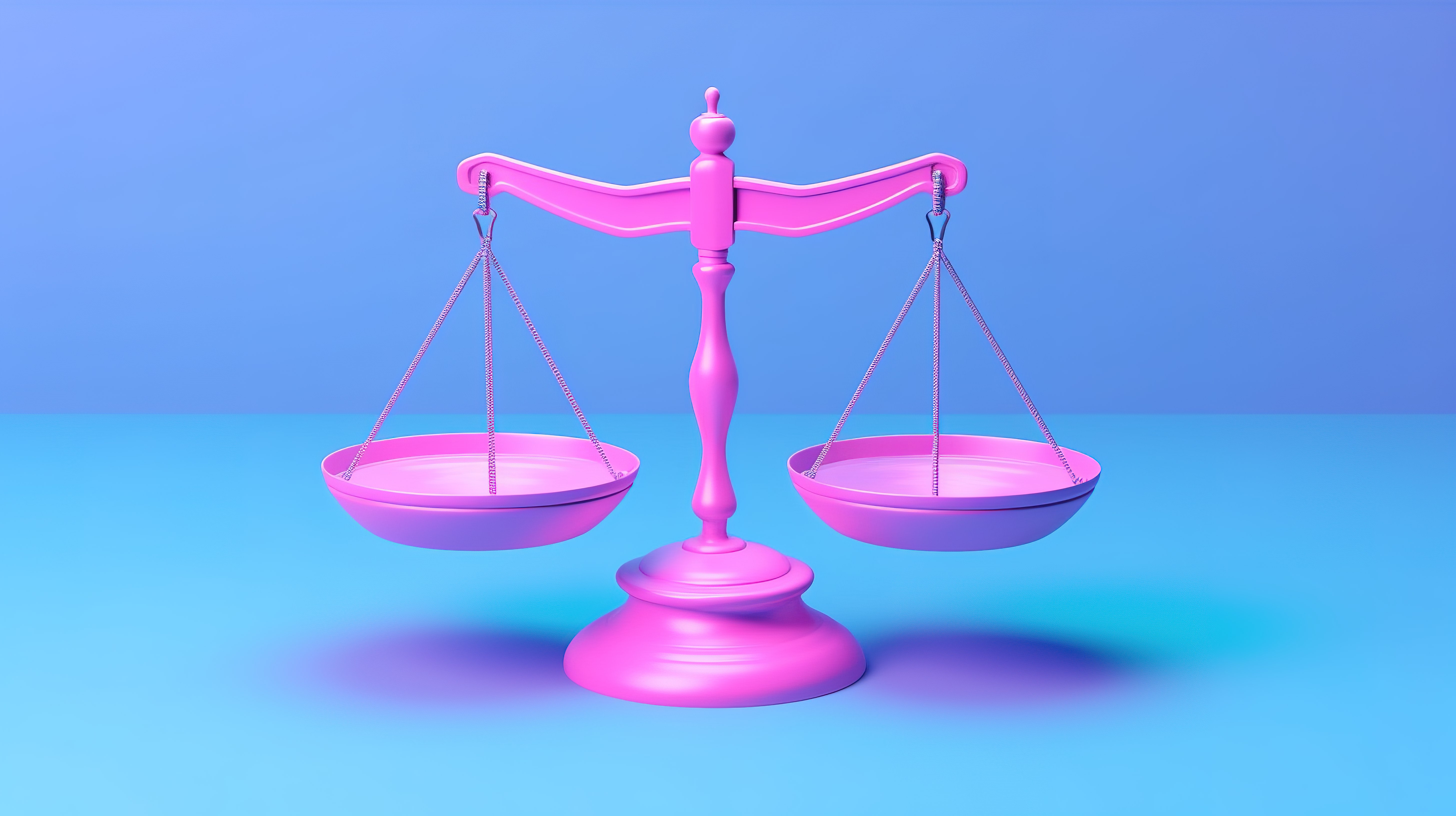 粉红色背景与双色调风格 3D 渲染的基本蓝色平衡秤图片