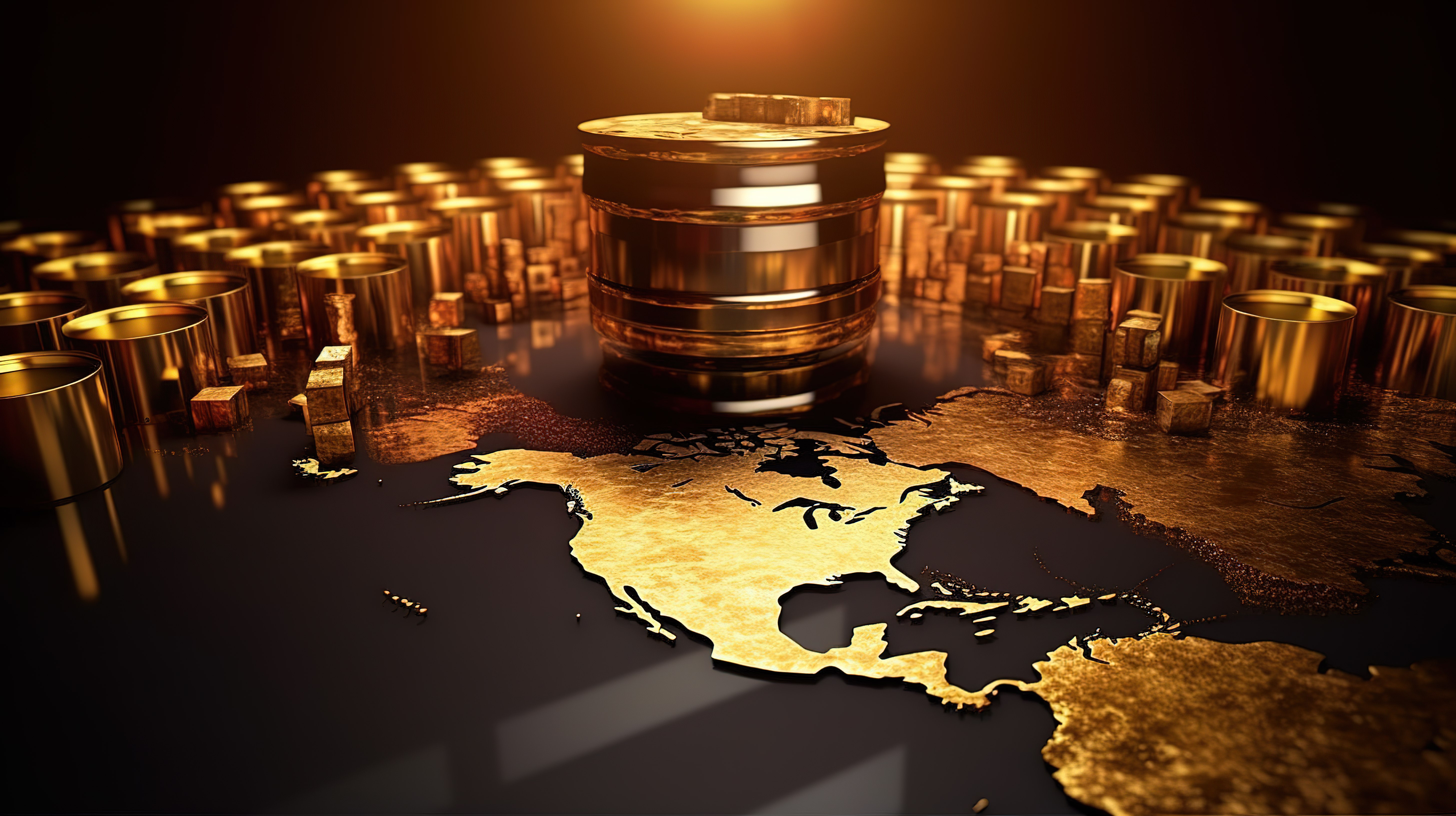 全球投资比特币黄金和石油桶的 3D 插图图片
