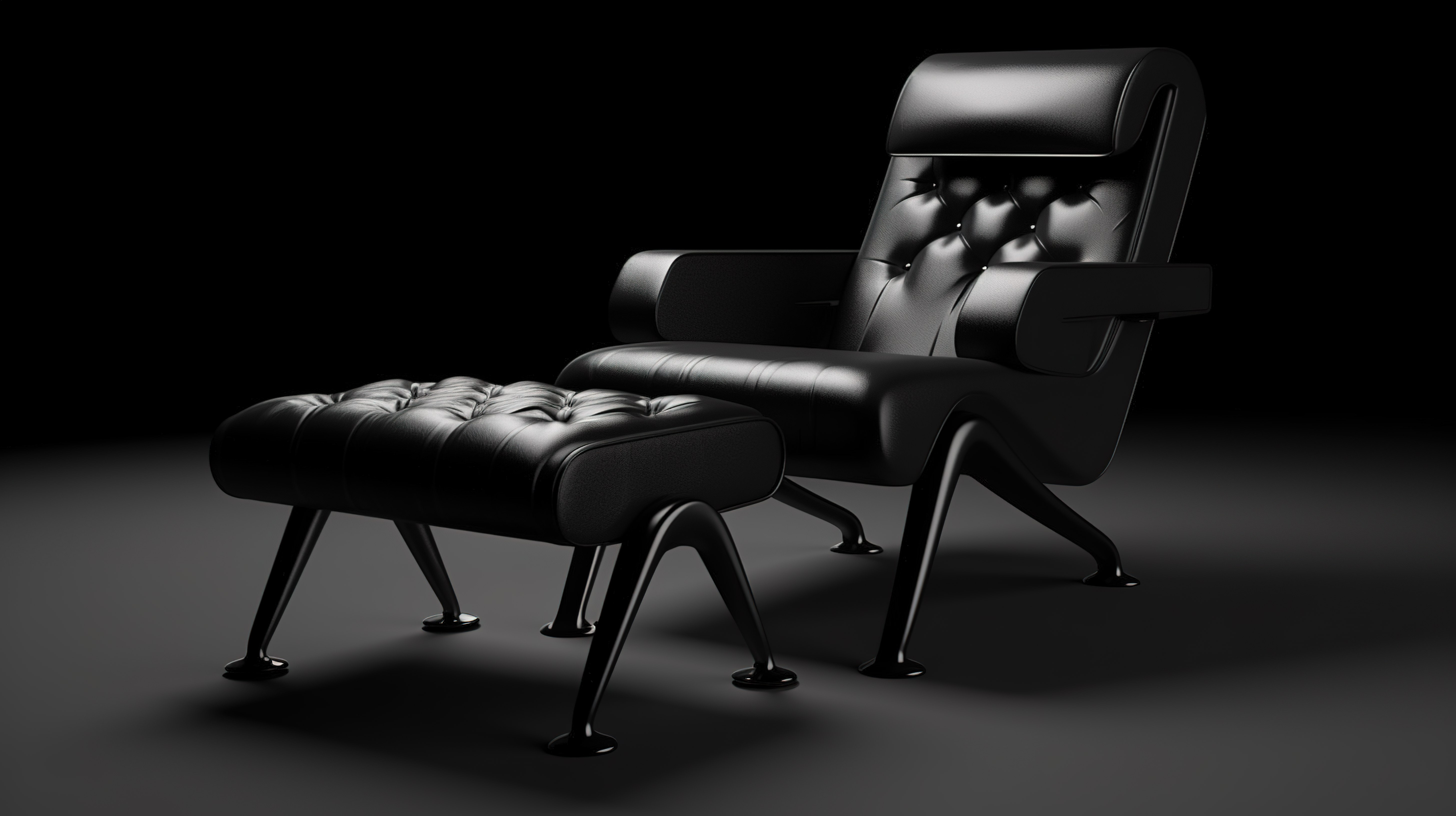 家具设计中带脚踏的前视图黑钢椅的 3D 渲染图片