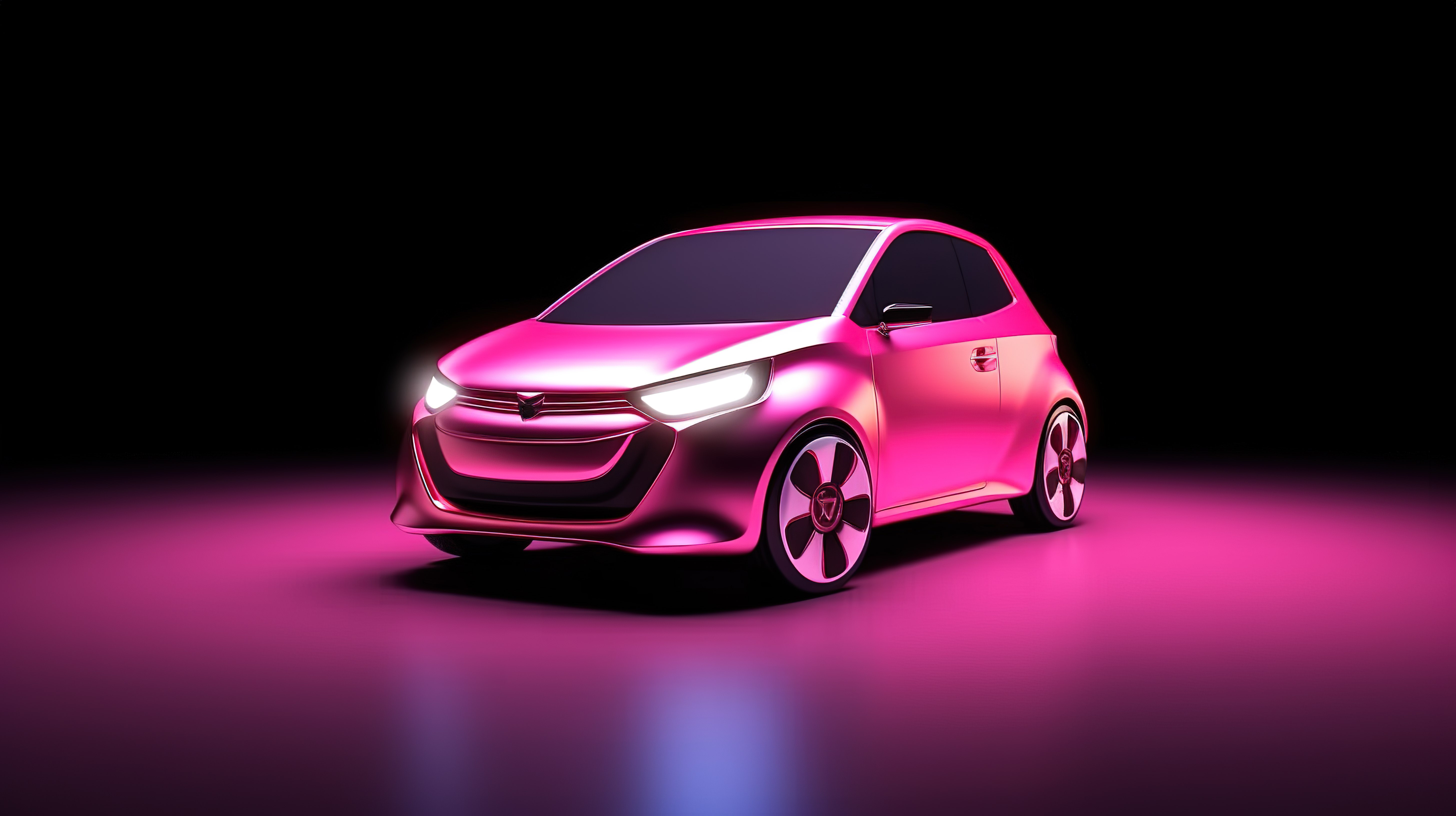 3D 插图中可爱的粉色迷你电动车图片
