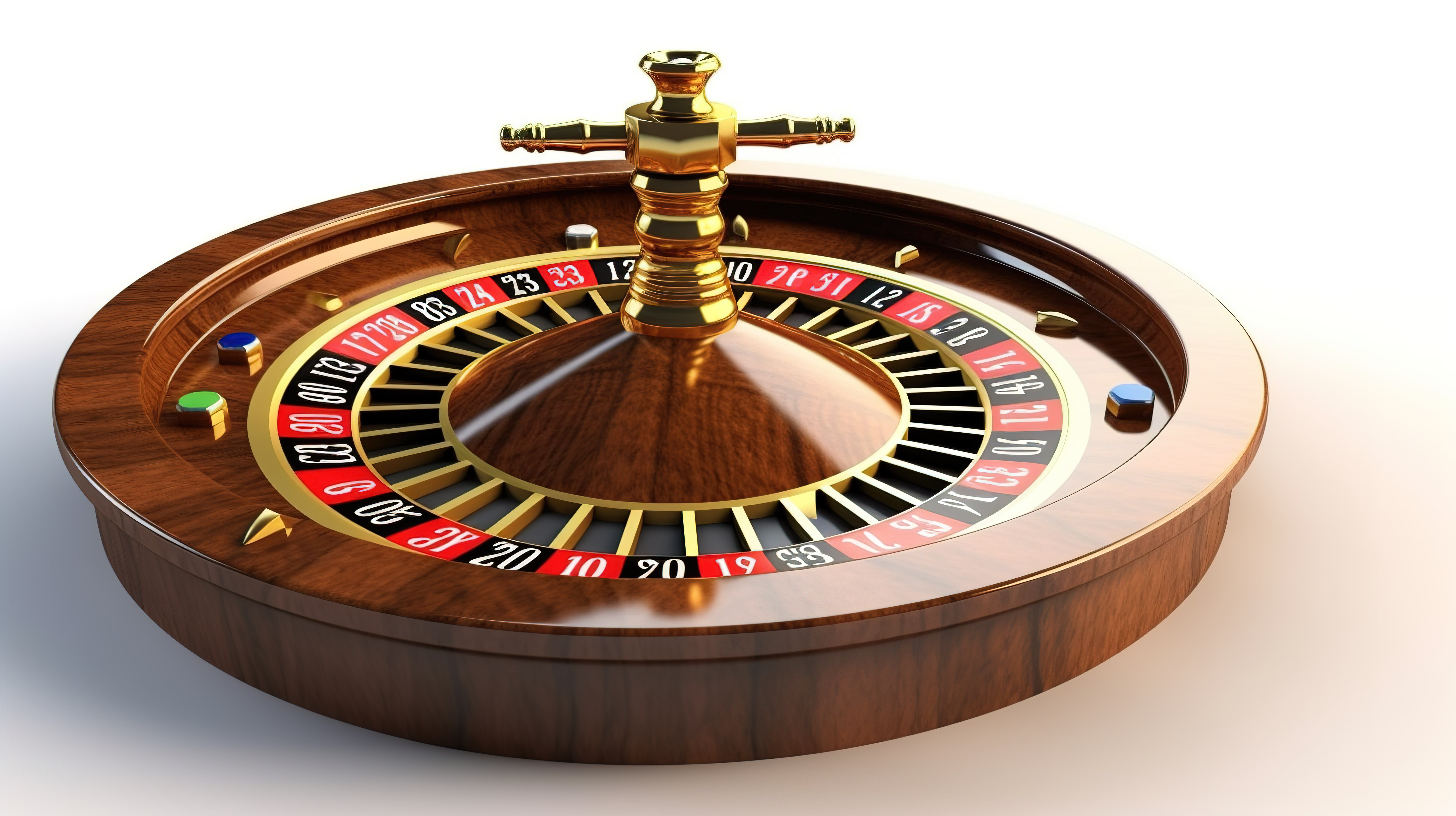 白色背景的 3D 渲染图像，带有赌场轮盘赌轮，带有丝带横幅和赌场标志图片