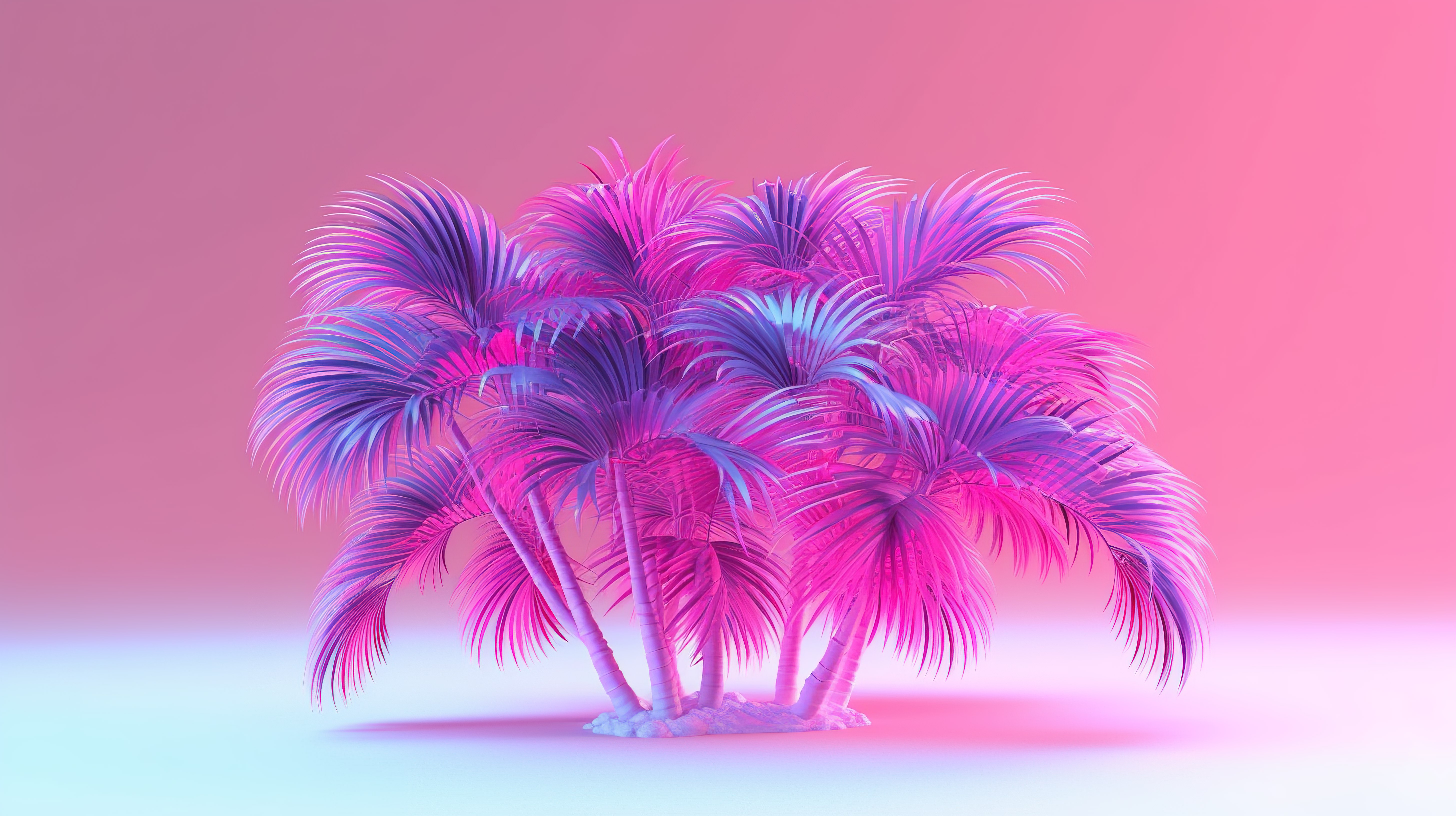 热带环境中粉红叶抽象棕榈树的 3D 插图图片