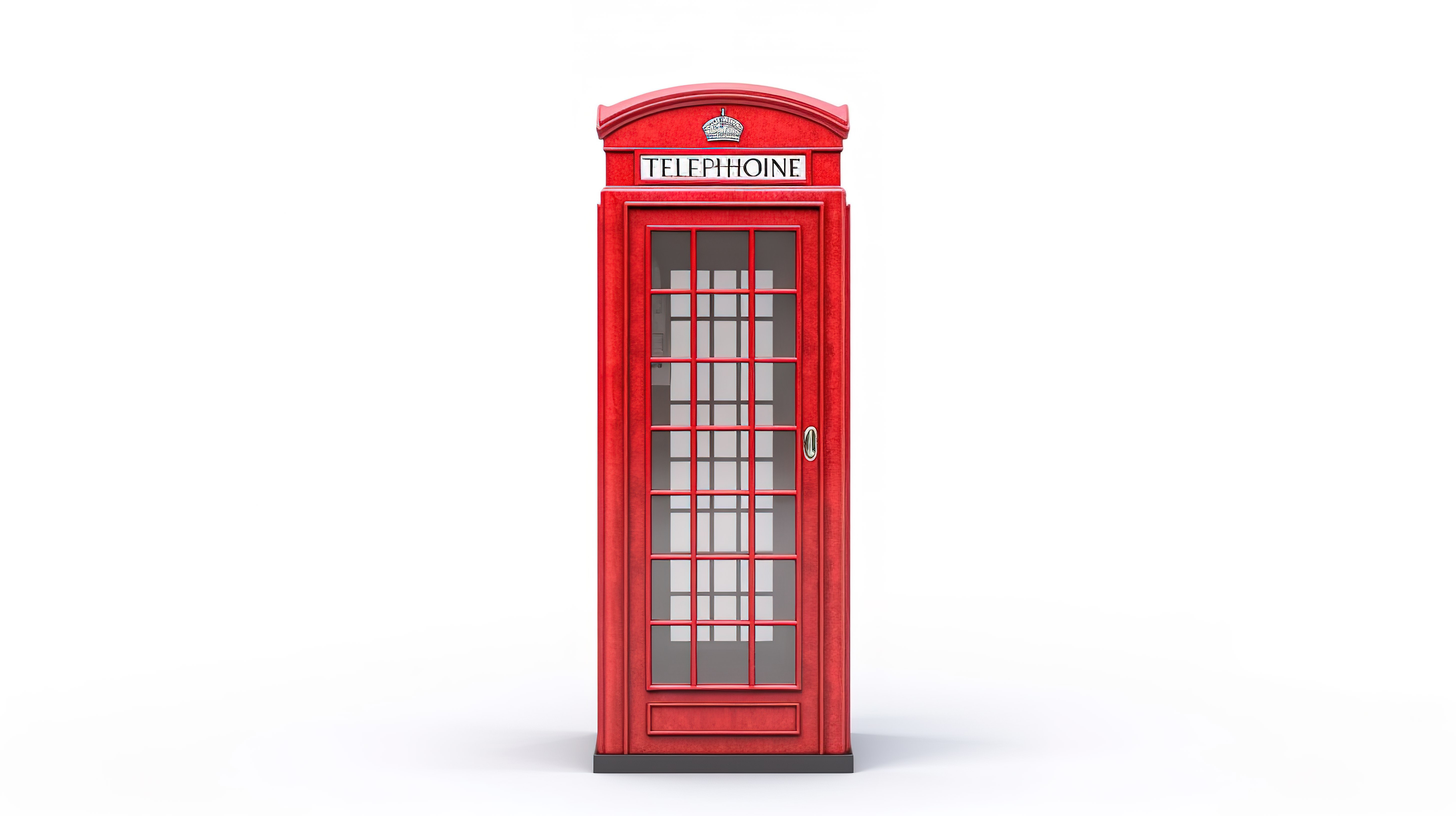 白色背景下红色传统英国电话亭的 3D 渲染图片