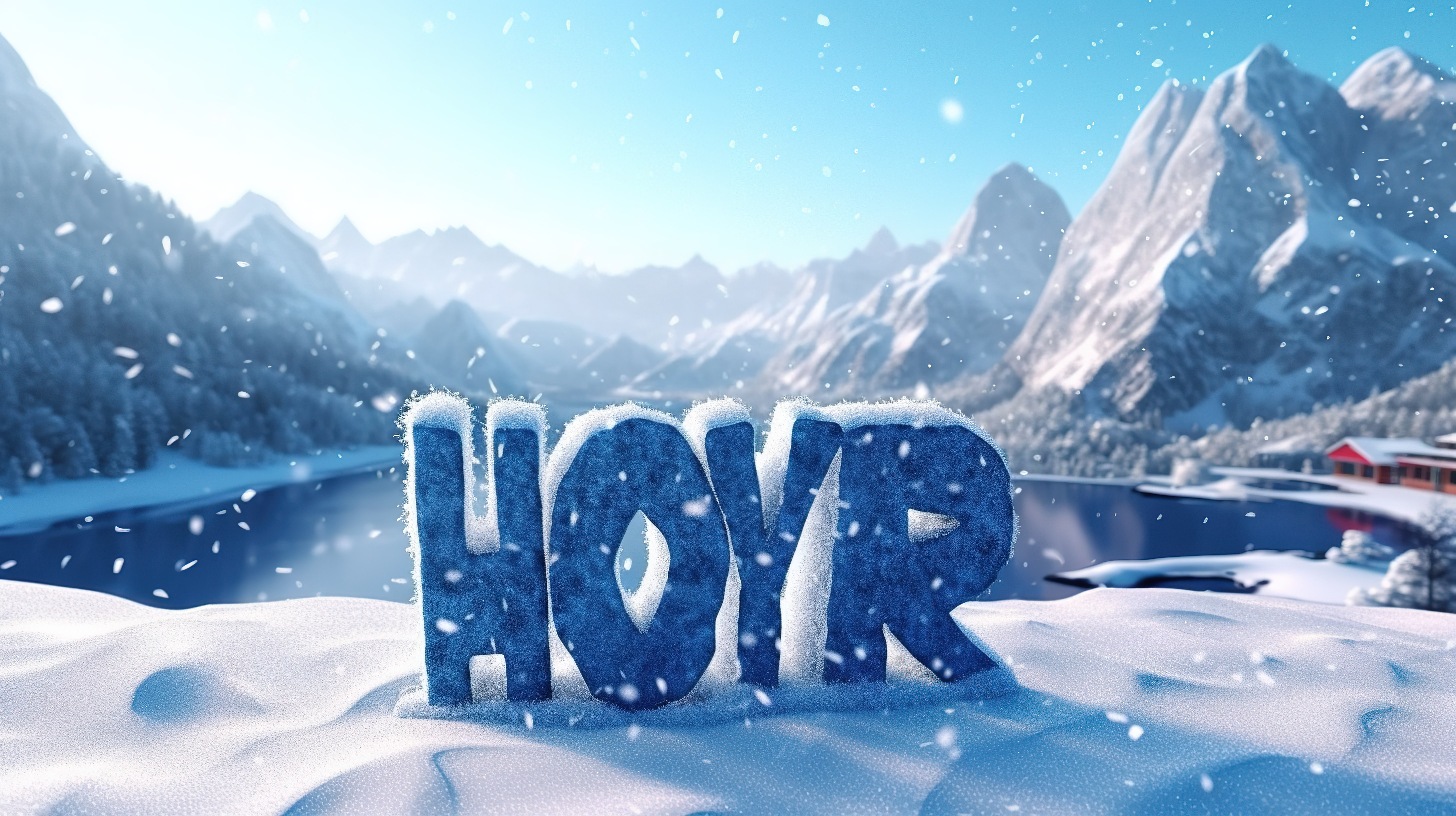放大节日问候文本风景雪山景观高端和精致的 3D 插图与冬季假期的动态天赋图片