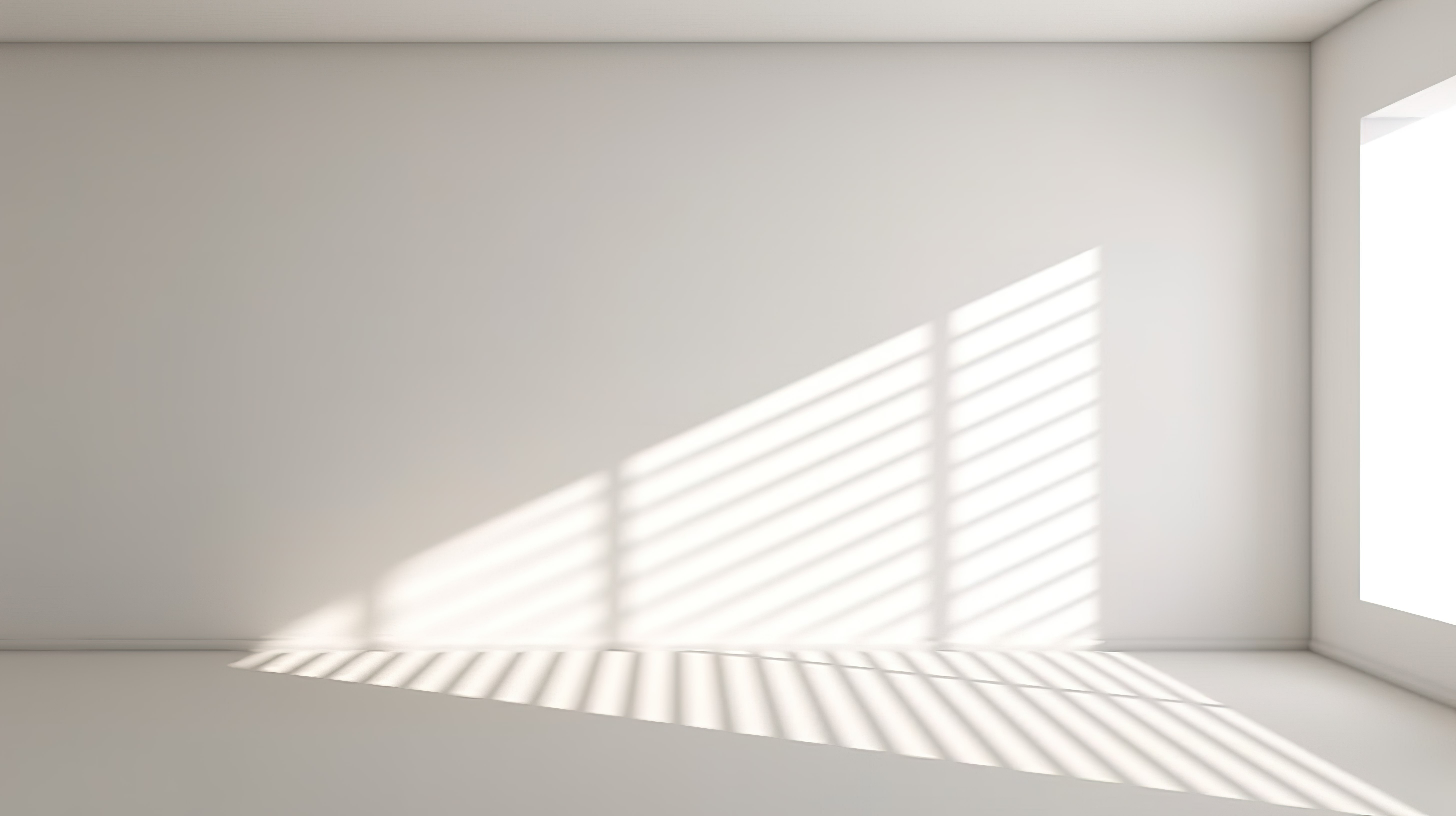 阳光反射下窗框在白墙上投射阴影效果的真实 3D 渲染图片