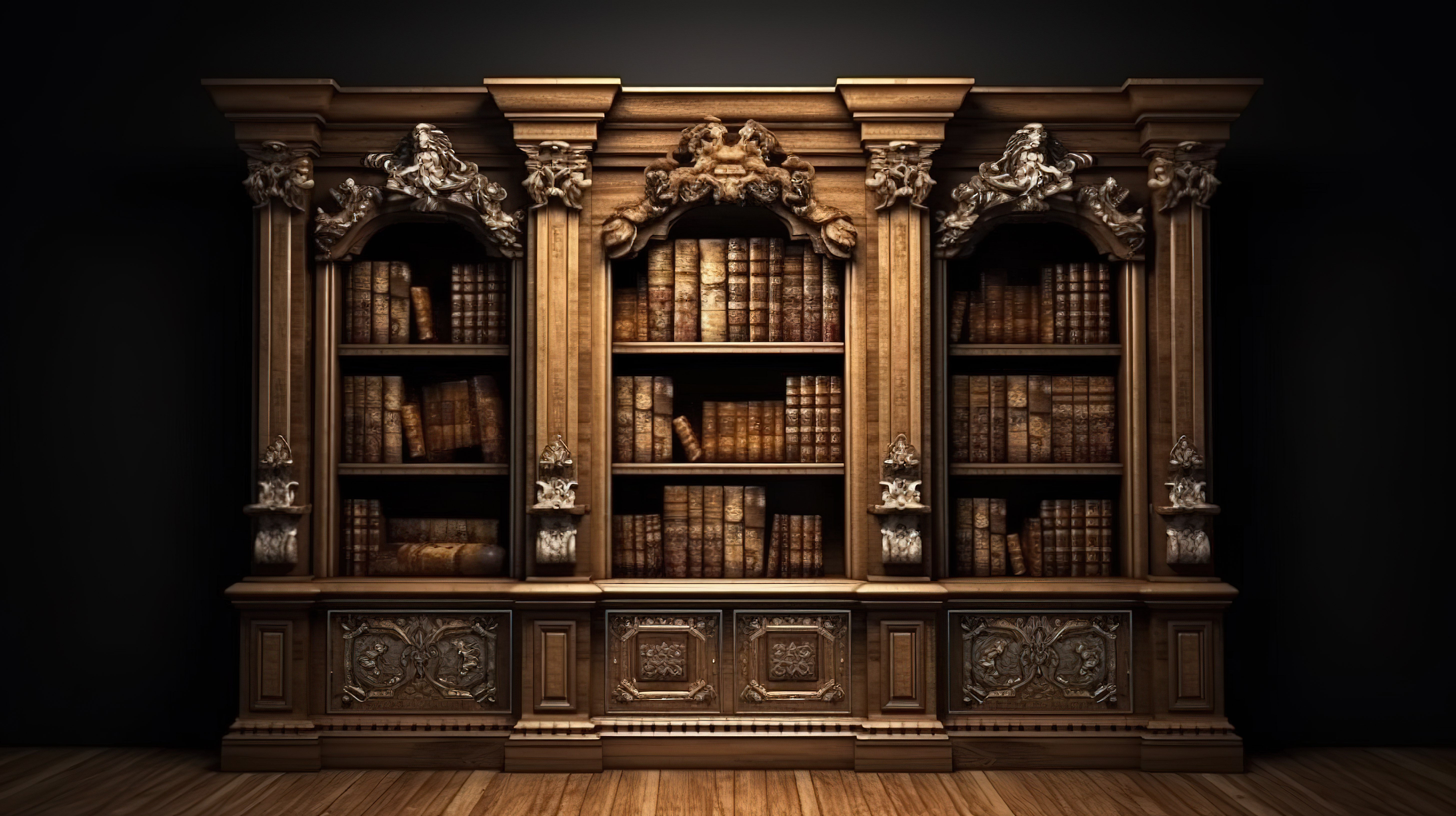 传统图书馆柜的 3d 渲染图片