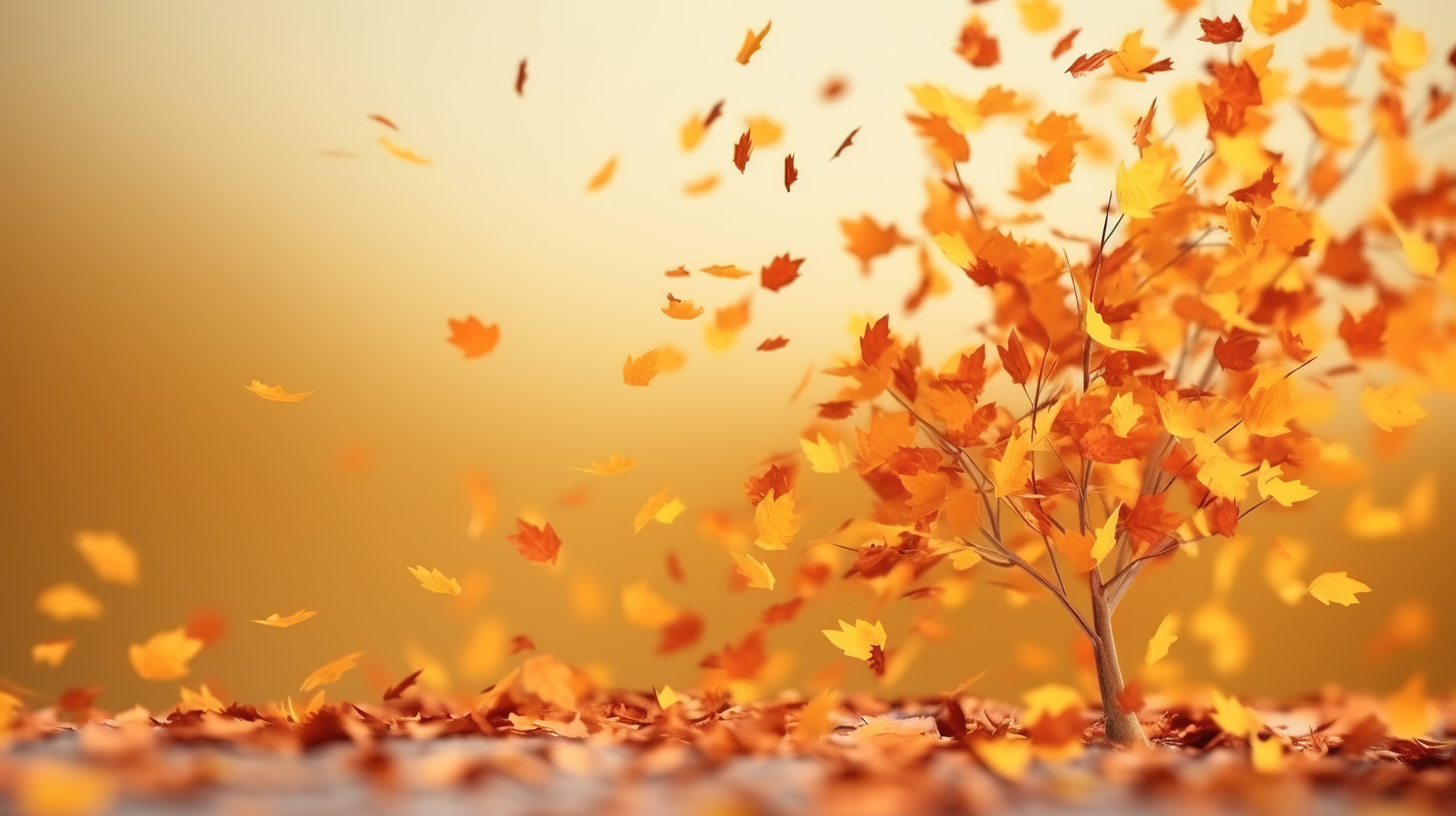 秋叶旋转和下降的空白区域文本 3d 图形图片