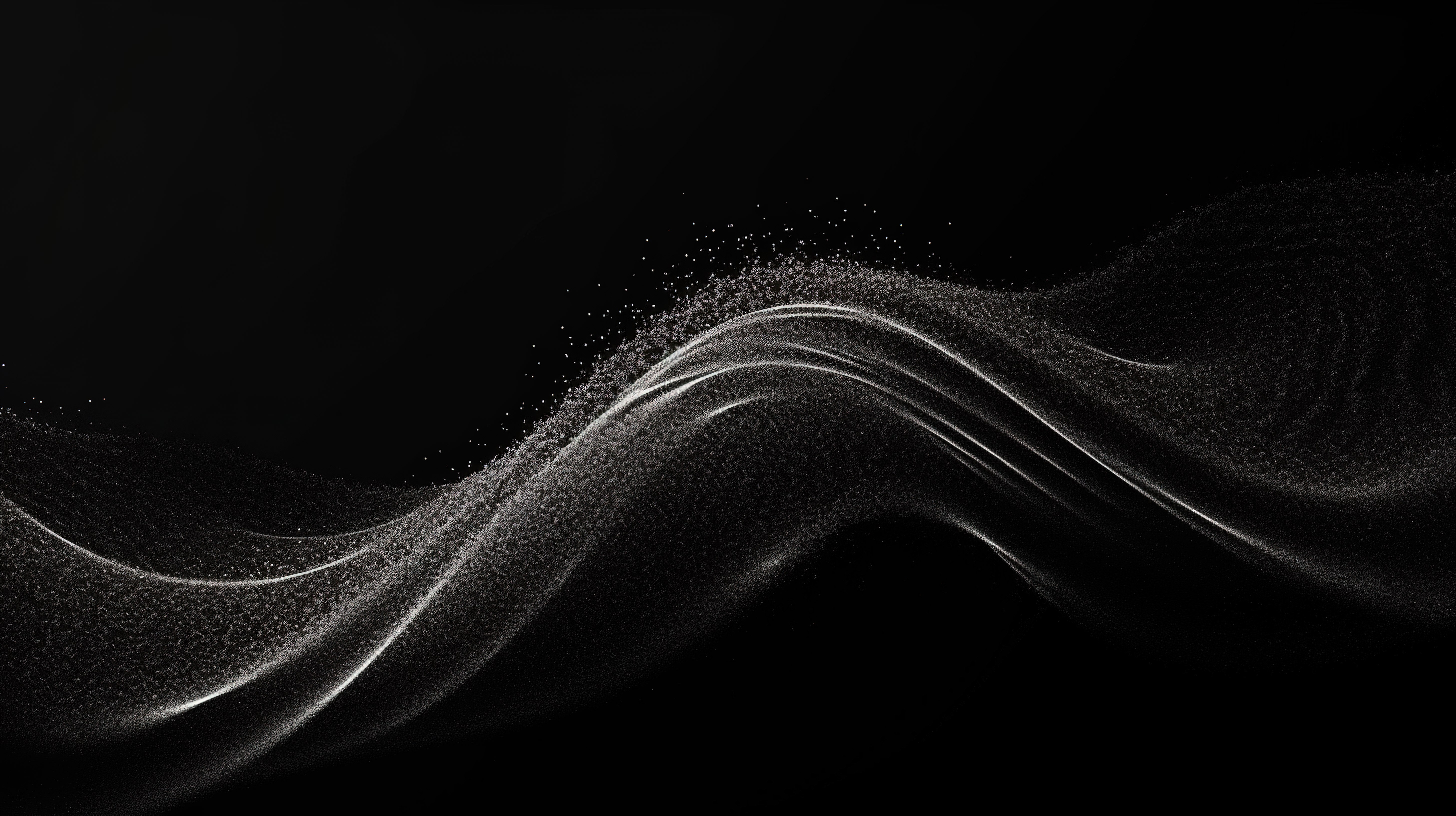 黑色画布上带有粒子元素的波浪图案的未来背景抽象 3D 渲染图片