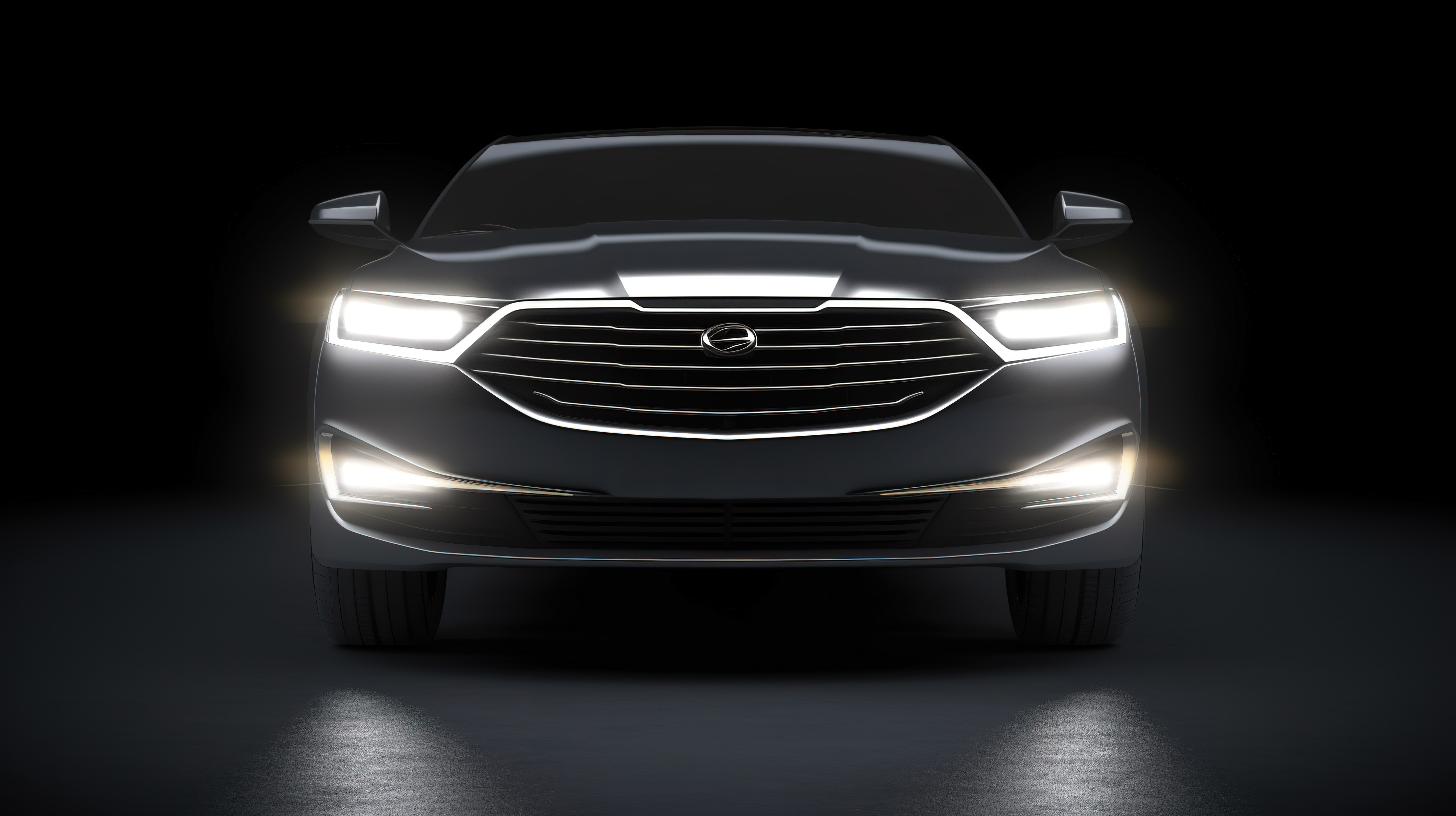 带车头灯的非品牌汽车前端的 3D 插图图片