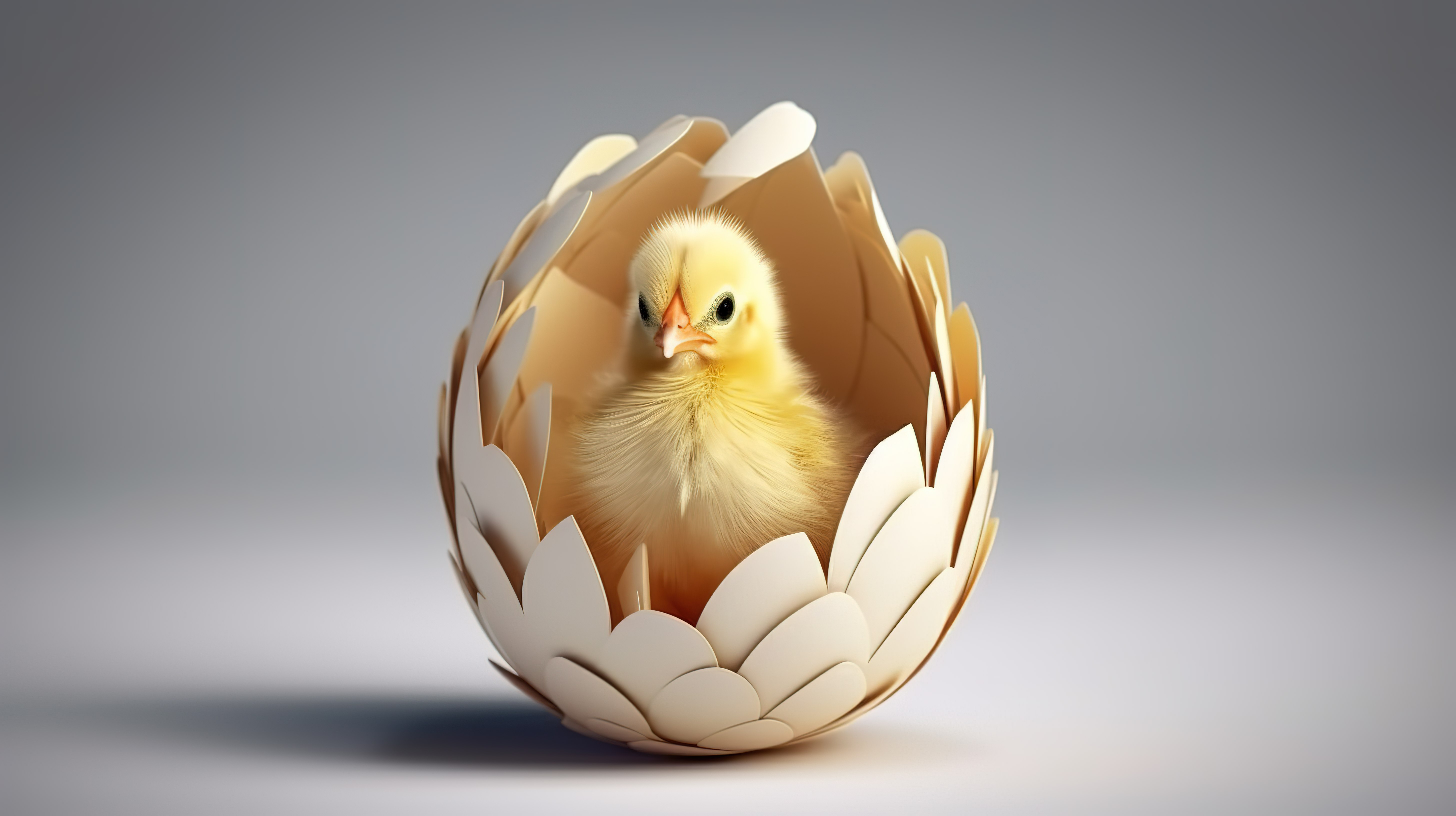 刚孵出的鸡从壳中冒出来的 3D 概念设计图像图片