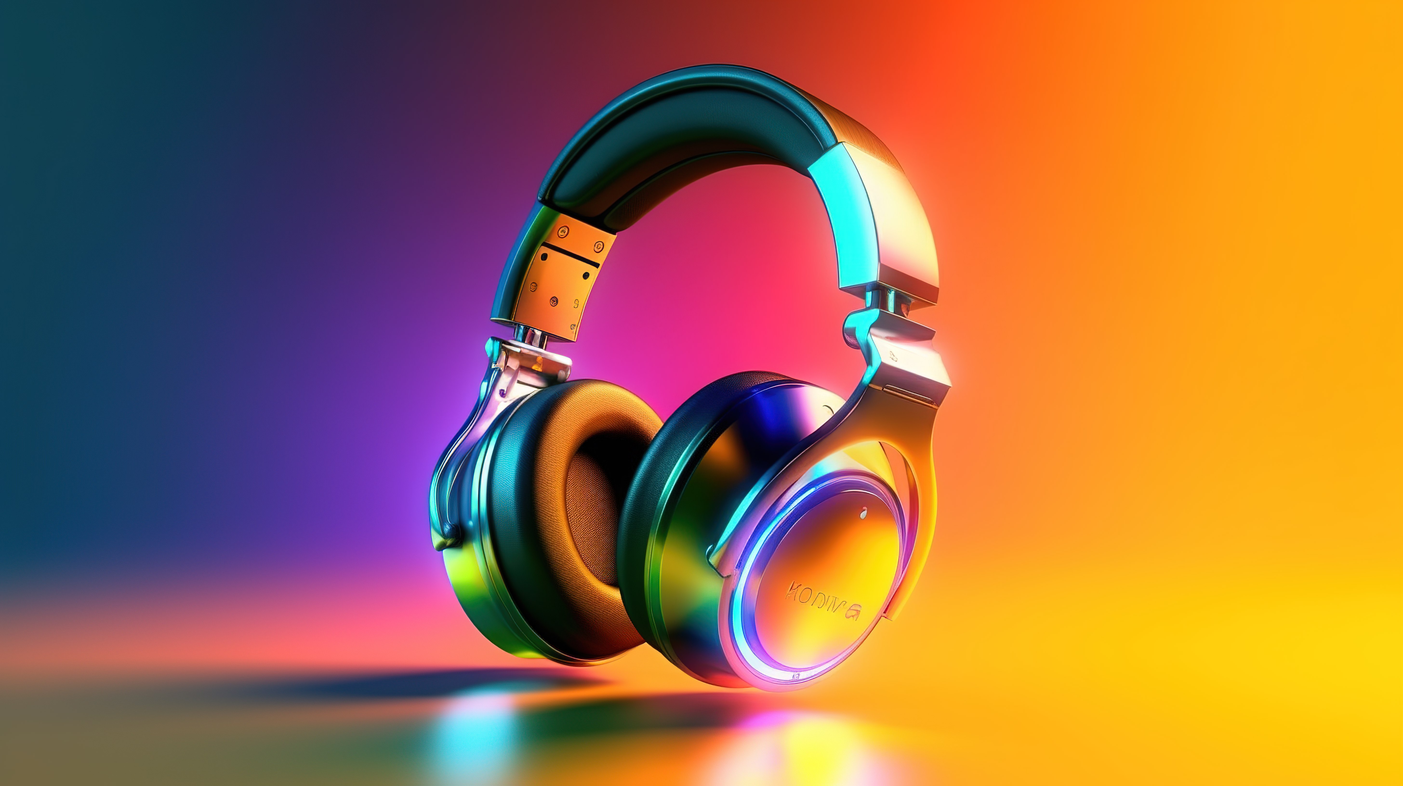 具有渐变设计的时尚金属耳机的 3D 插图图片