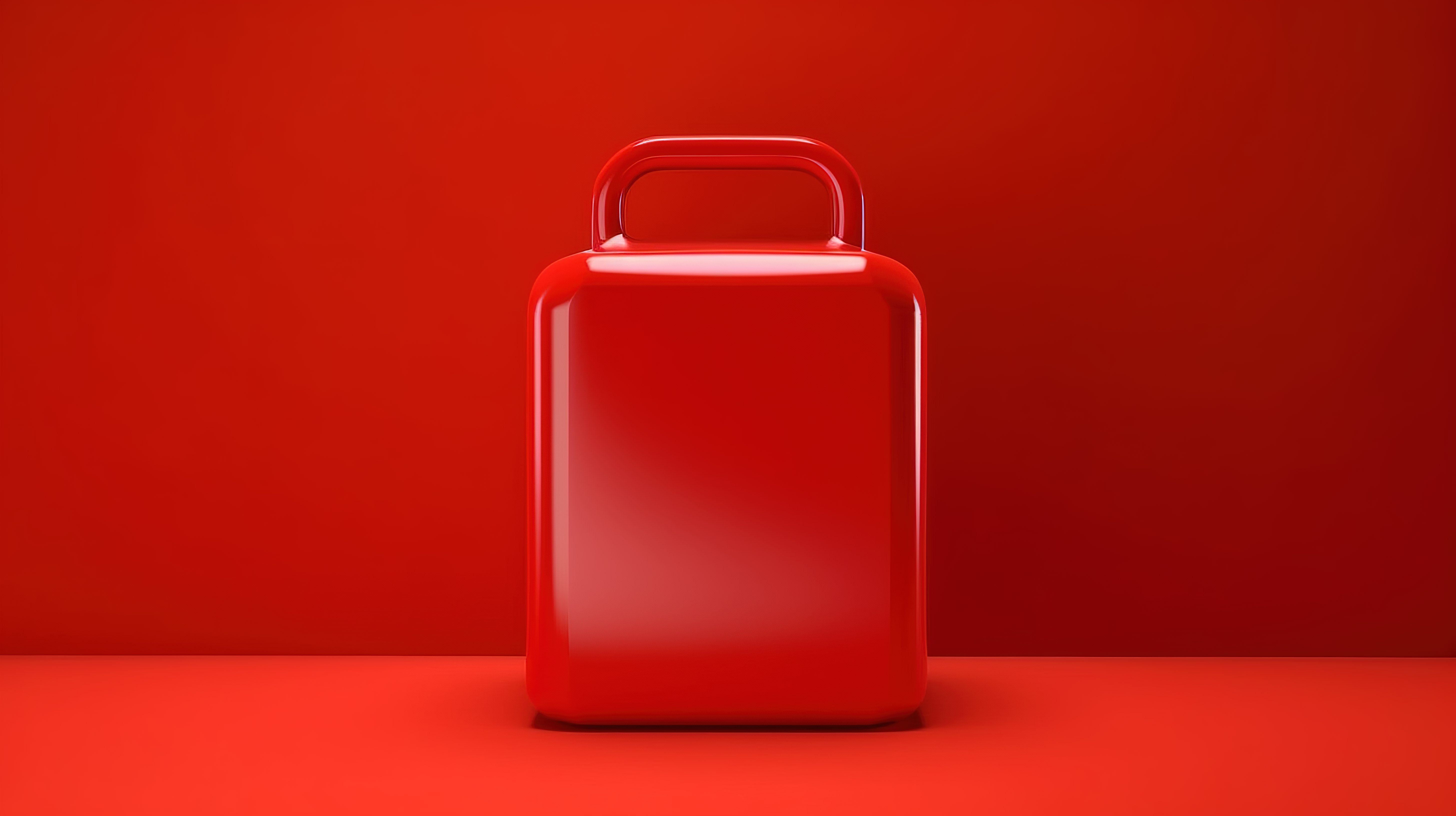 红色塑料加仑与红色背景空白包装的 3D 渲染图片