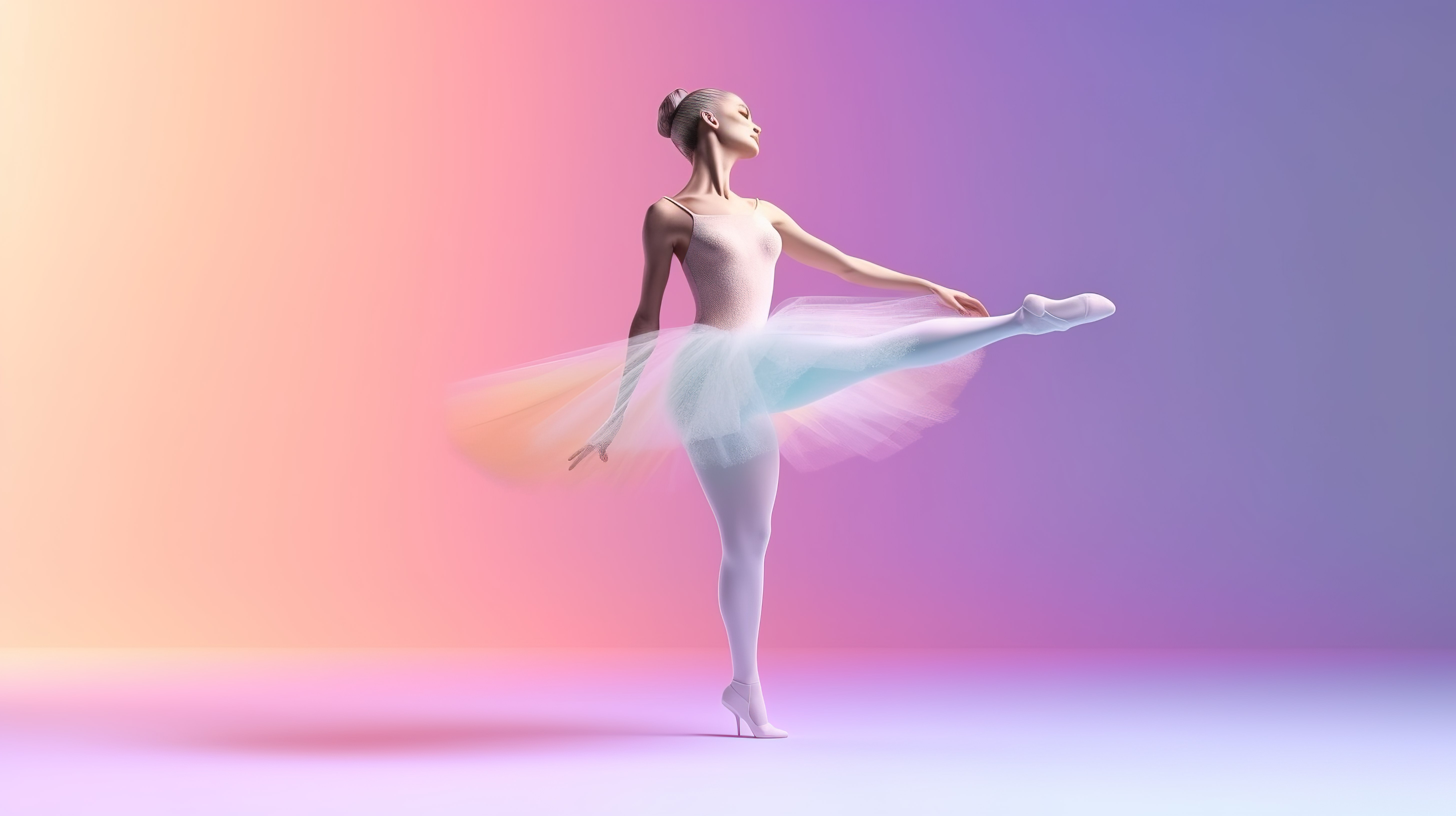 一位女性芭蕾舞演员在运动中的柔和彩色 3D 插图图片