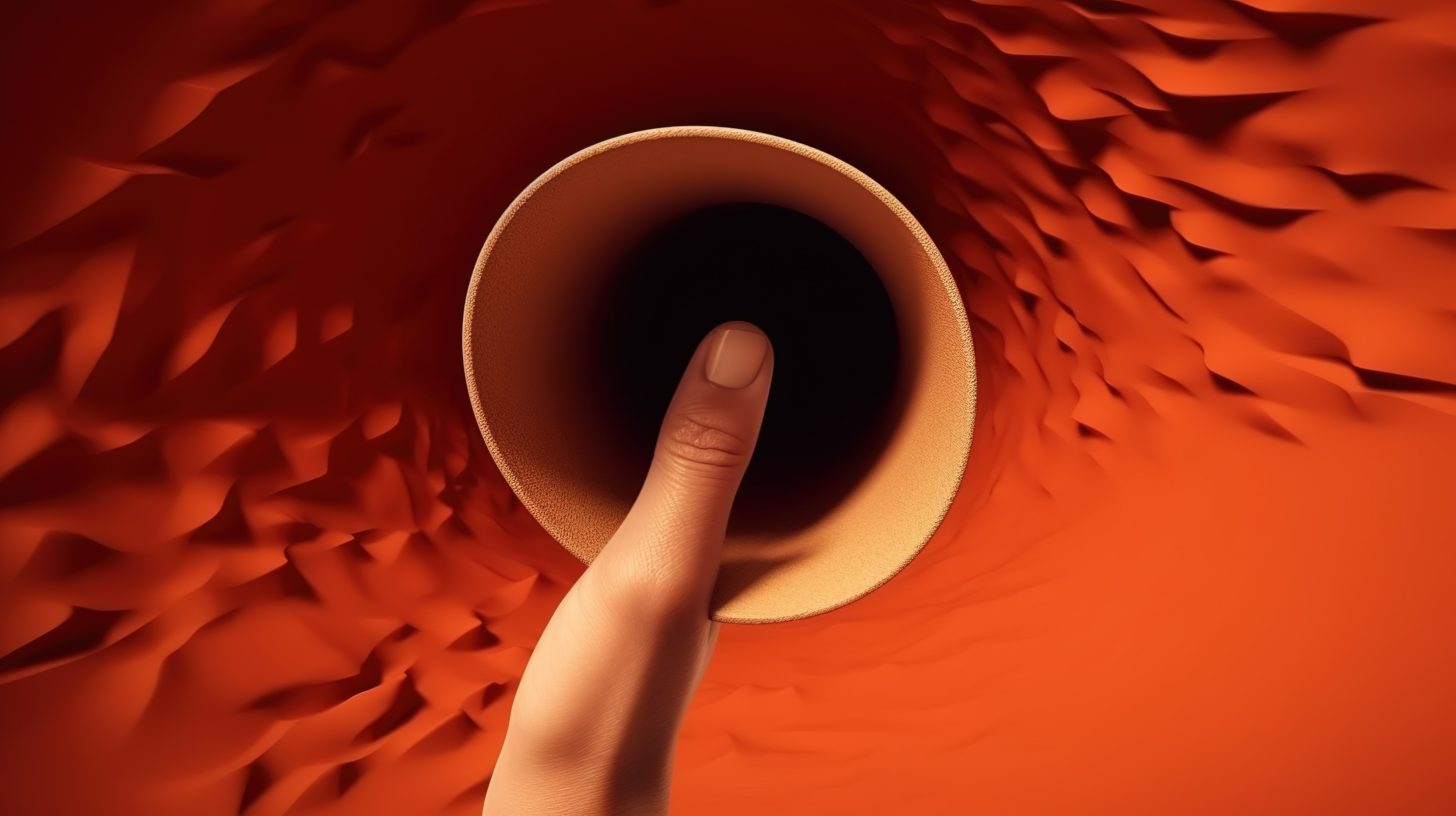 一只手从拿着扩音器的洞中伸出的 3D 插图图片
