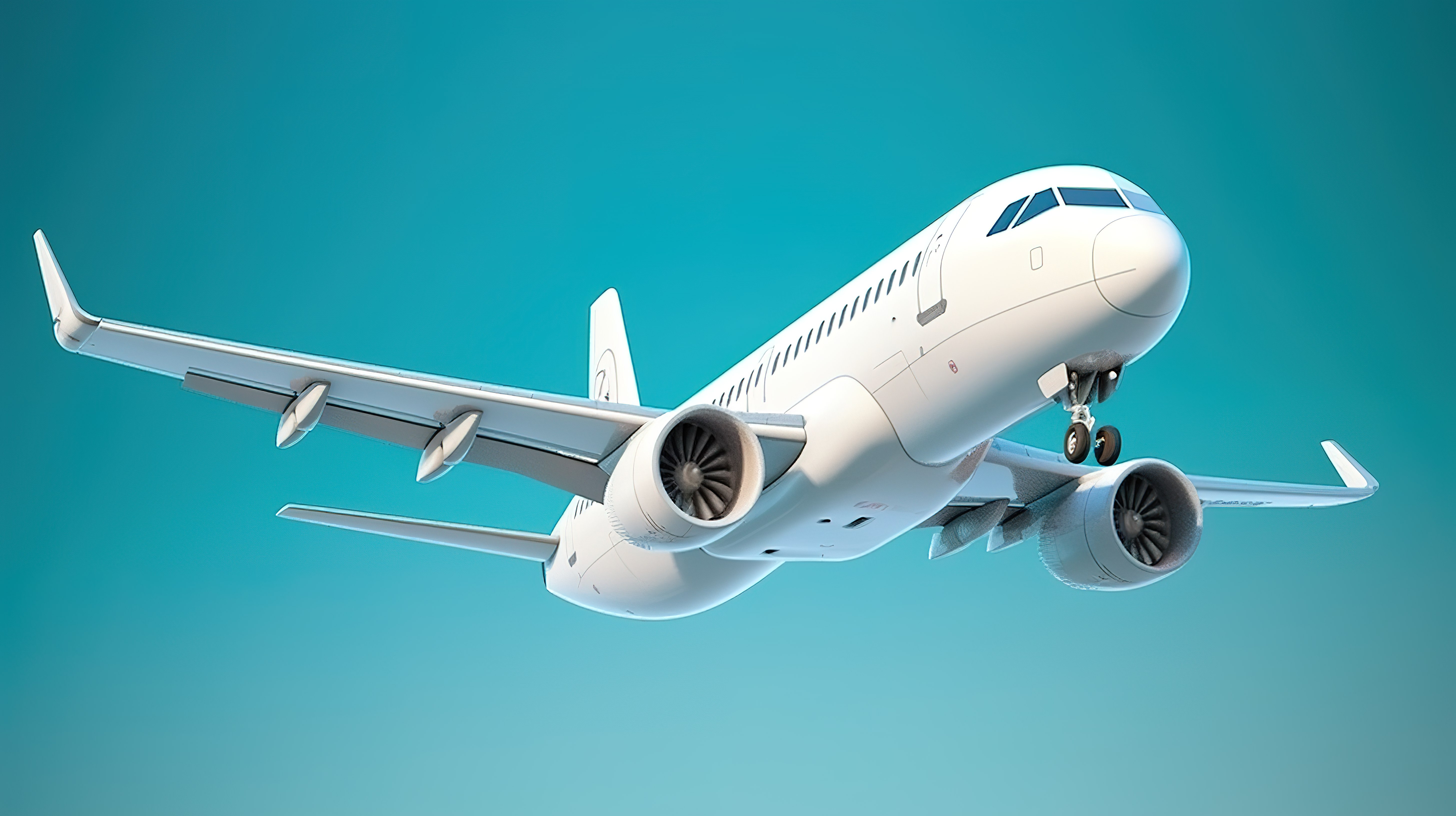 蓝色背景下高细节 3D 渲染的航空公司概念白色飞机起飞图片